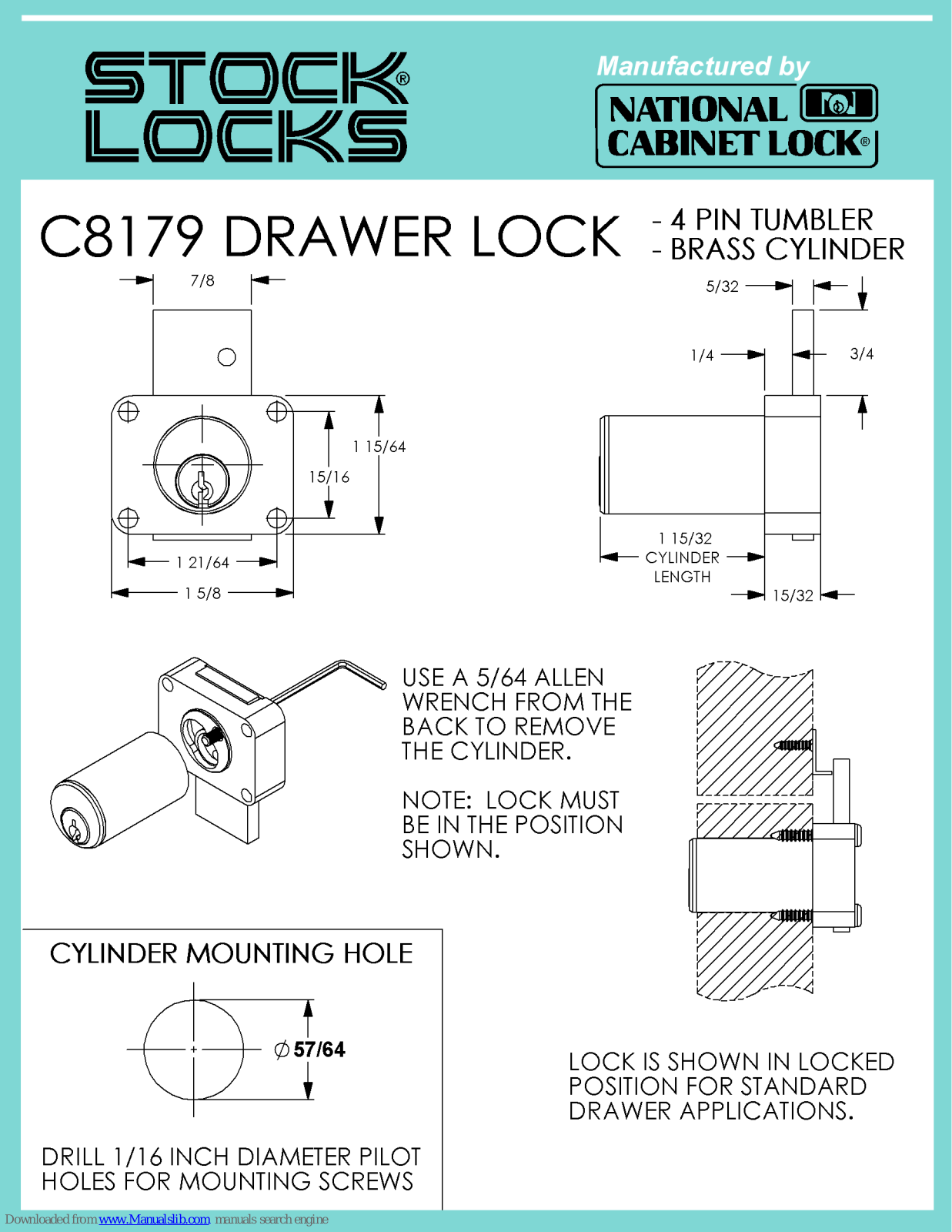National Cabinet Lock C8179 Dimensional Drawing - ManualMachine.com