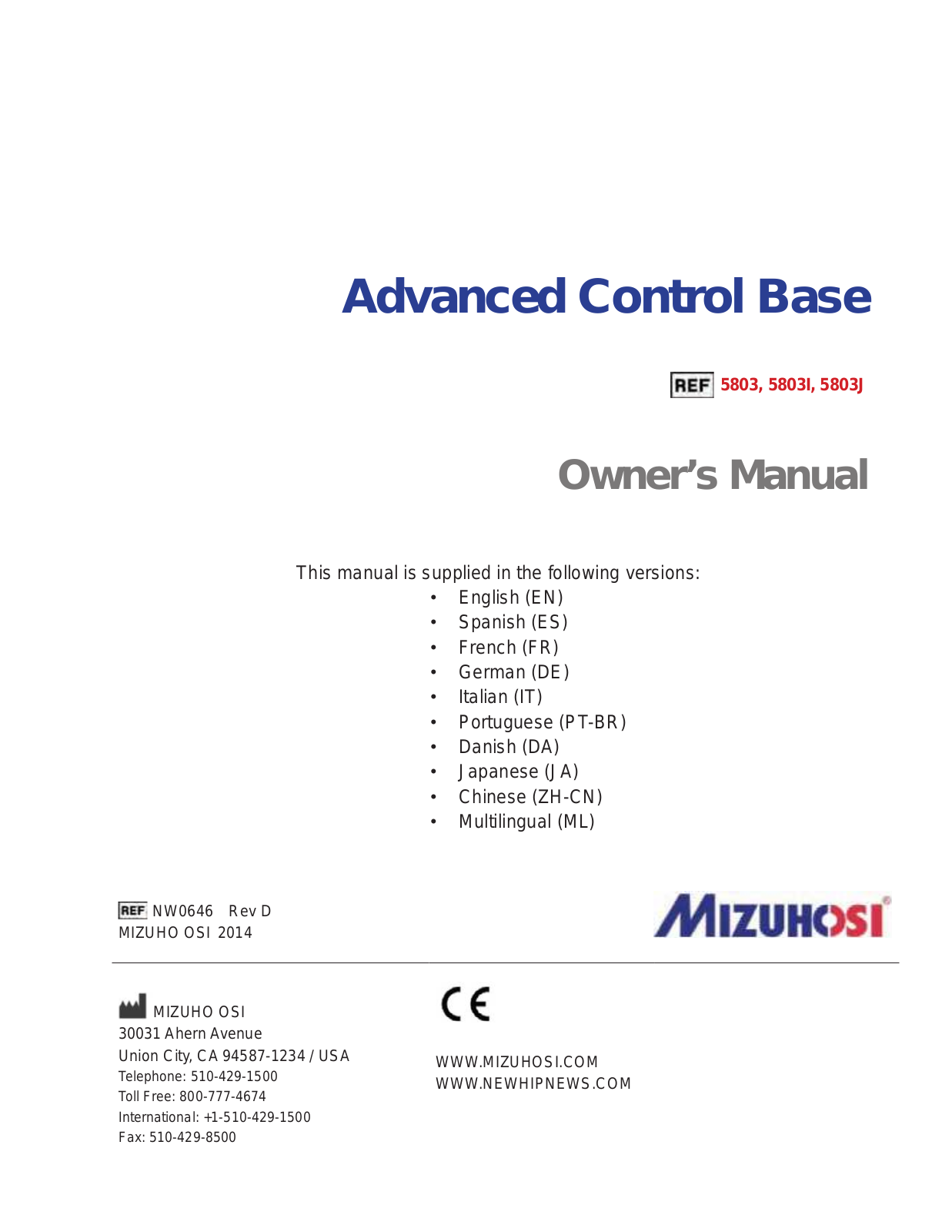 Mizuho Osi 5803 User manual (2014)