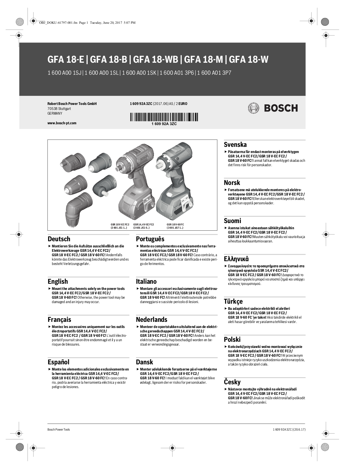 Bosch GFA 18-E, GFA 18-B, GFA 18-WB, GFA 18-M, GFA 18-W Service Manual