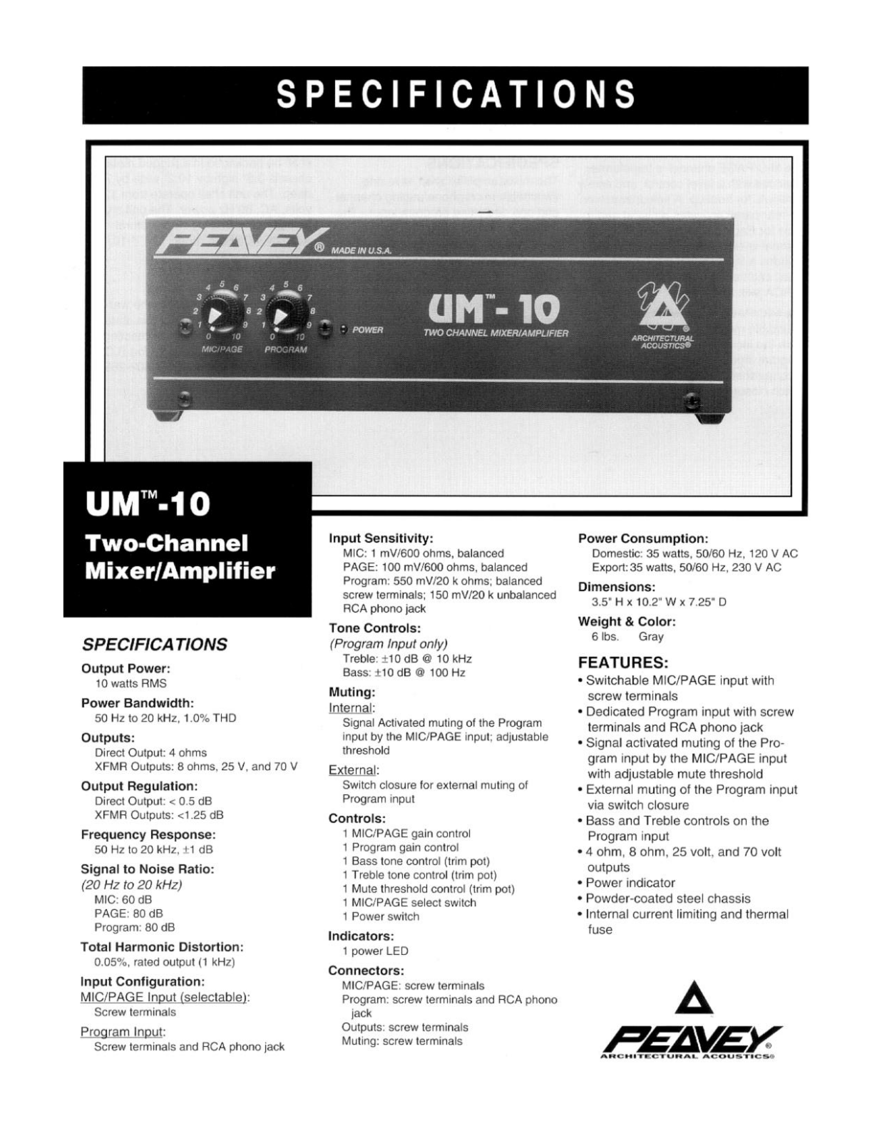 Peavey UM-10 User Manual