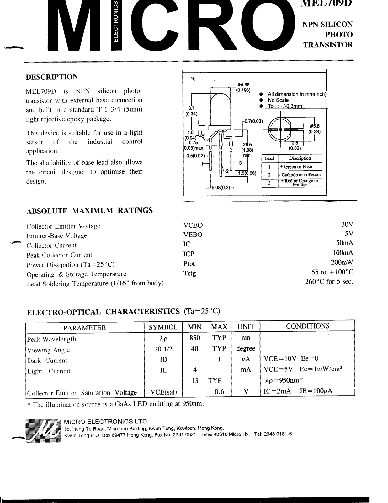 MICRO MEL709D Datasheet