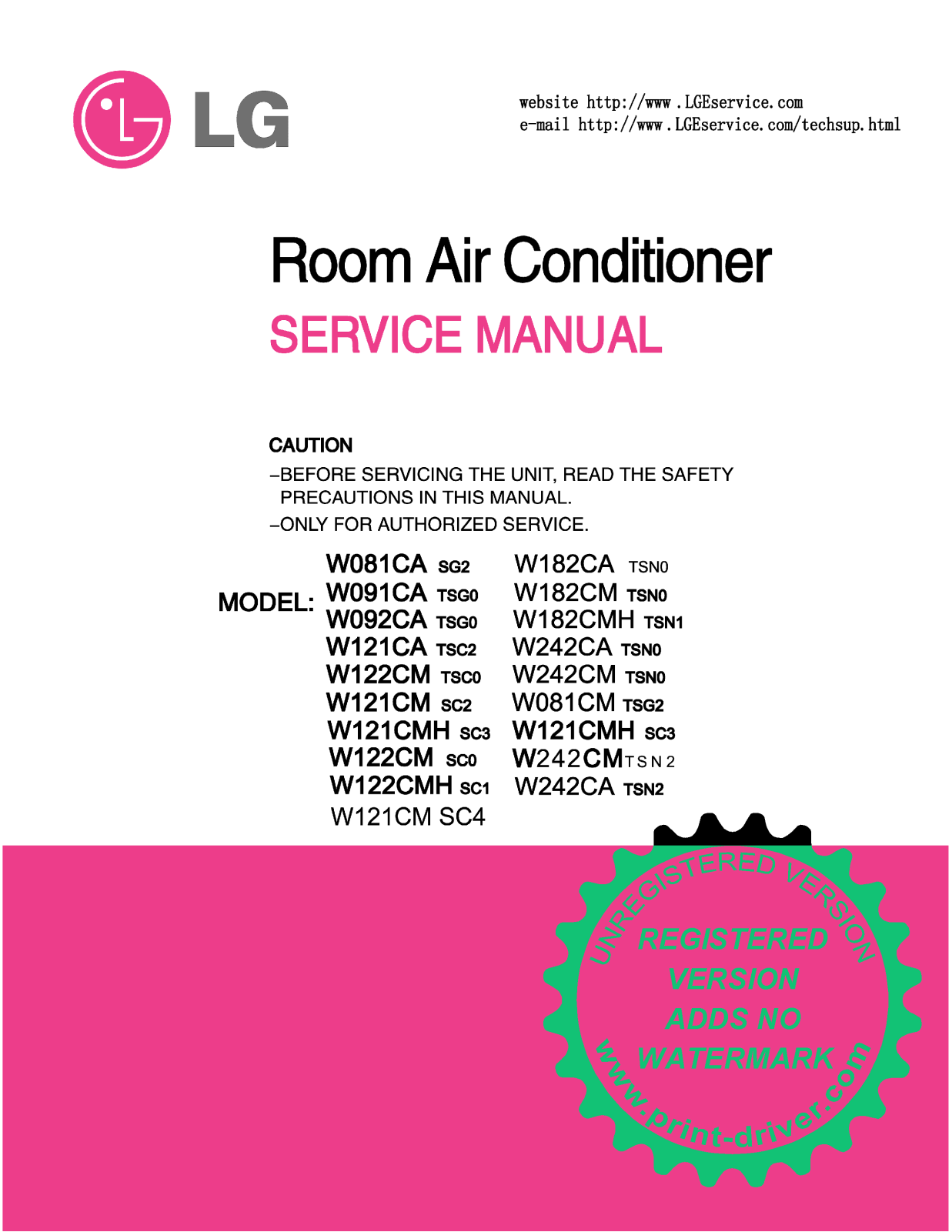 LG Electronics W081CA SG2, W091CA TSG0, W081CM TSG2, W092CA TSG0, W121CM SC2 User Manual