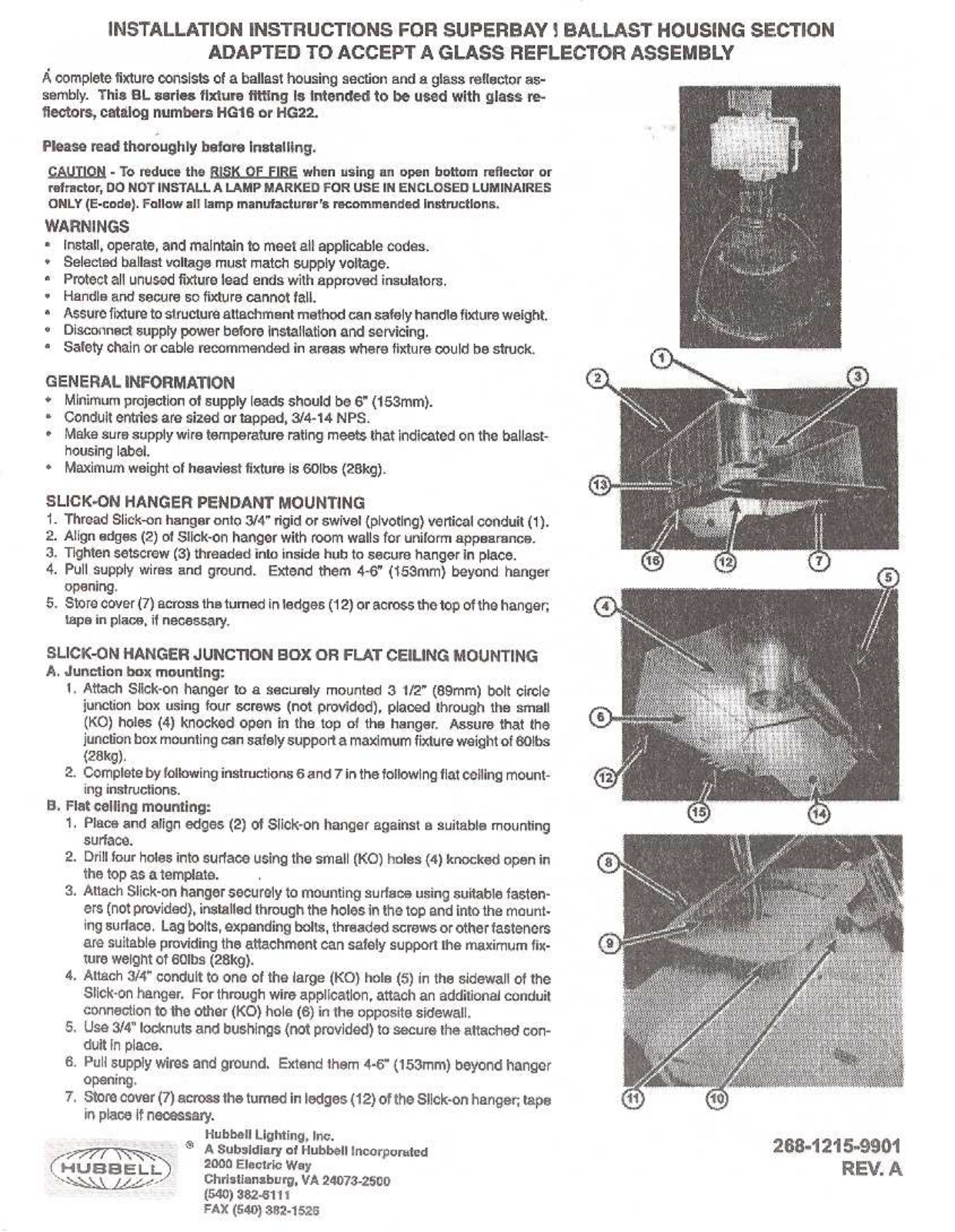 Hubbell Lighting BL HSG-GLASS REFL User Manual