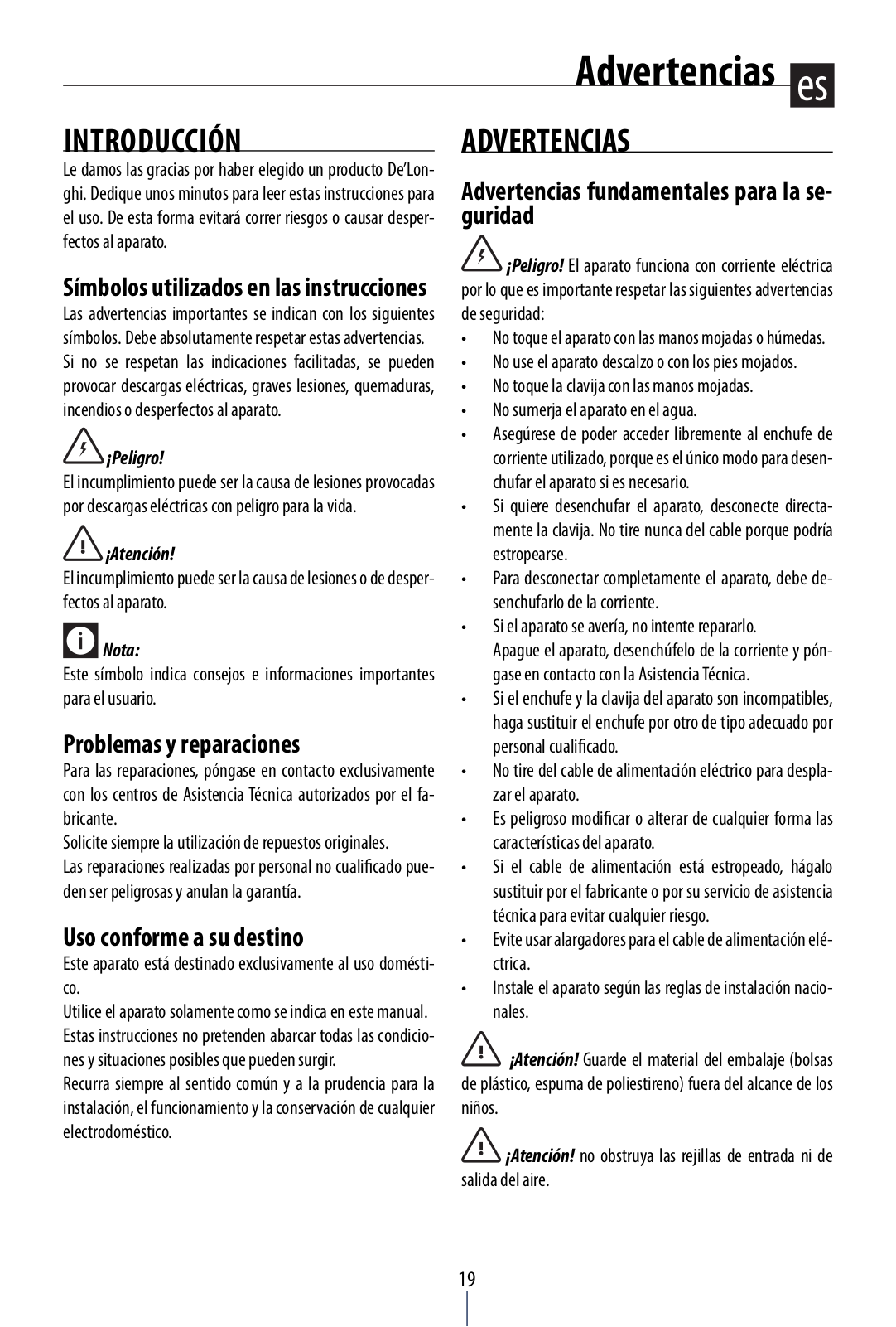 Delonghi AC75 Instruction manuals