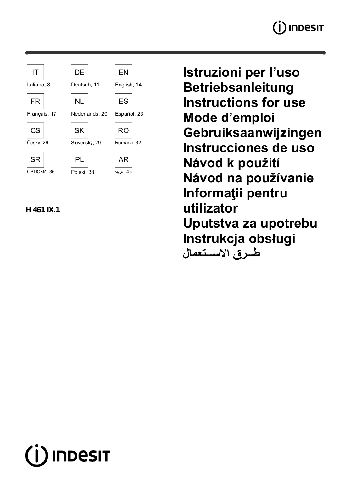 Indesit H 461 IX 1 User Manual