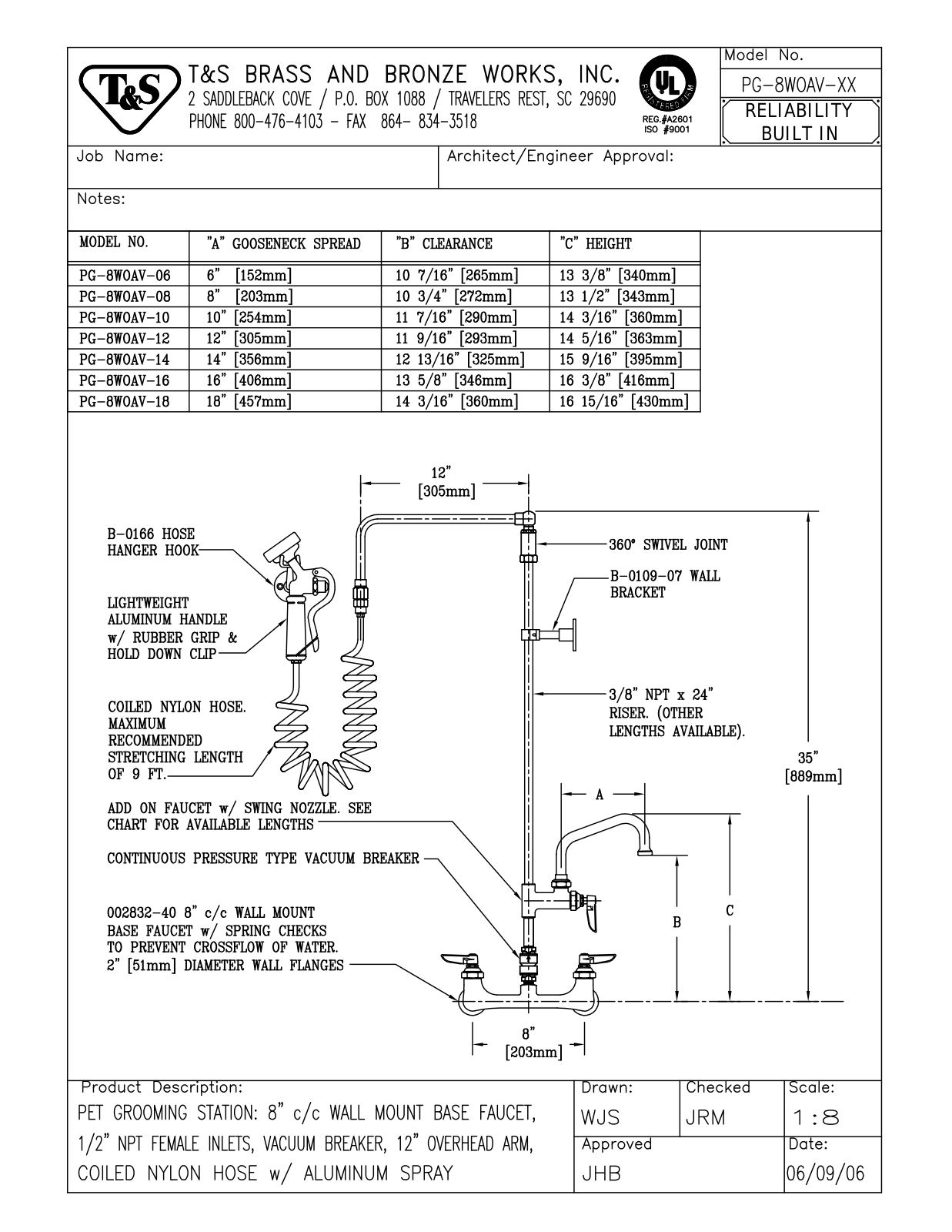 T&S Brass PG-8WOAV-06 User Manual