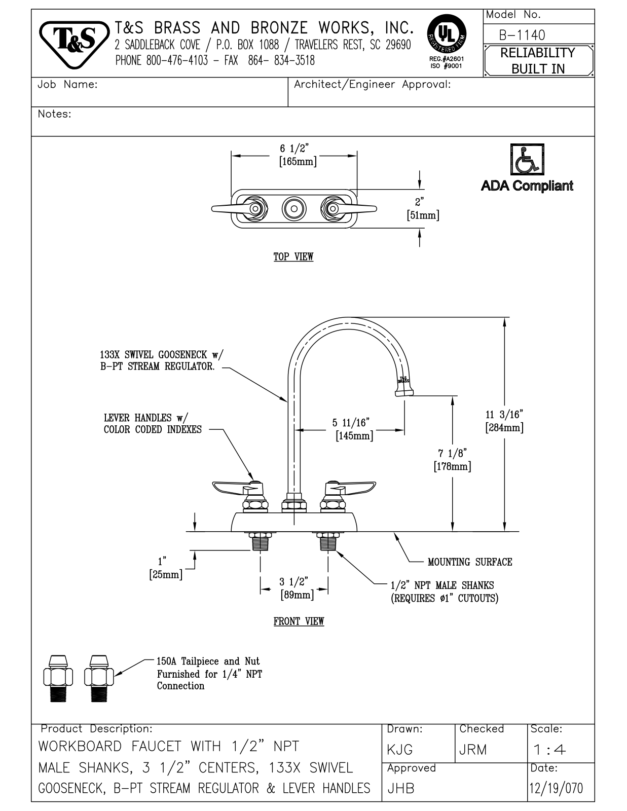 T & S Brass & Bronze Works B-1140 General Manual