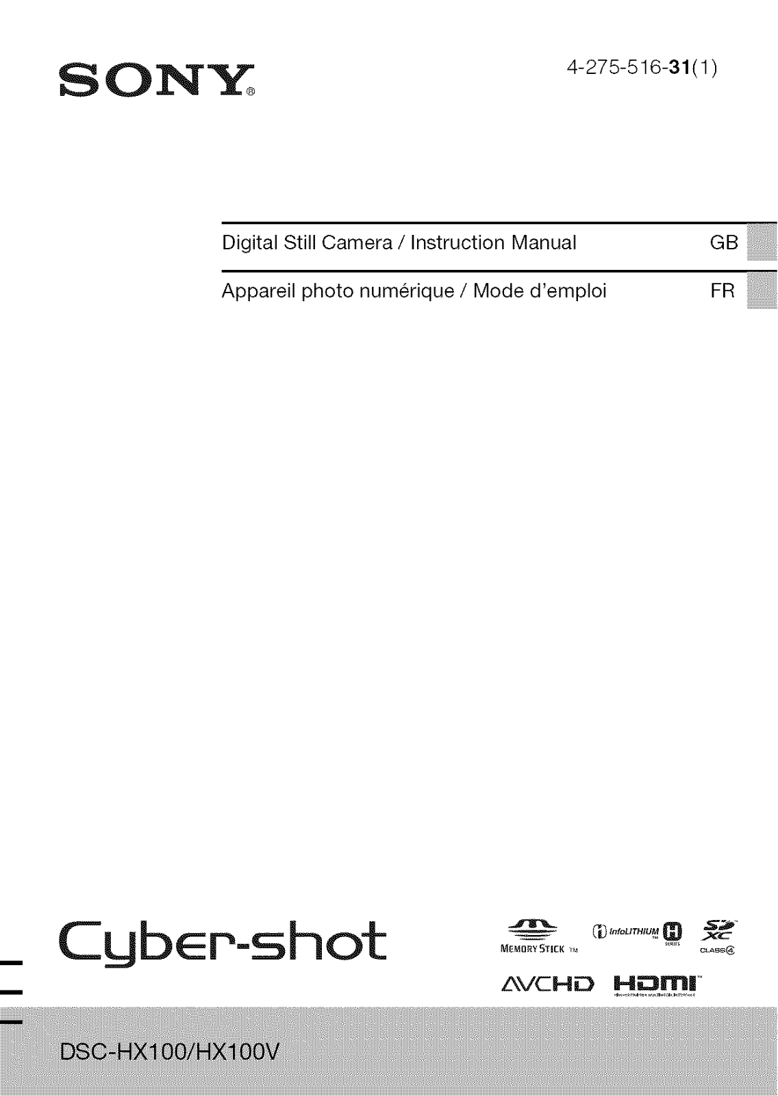 Sony DSC-HX100 Owner’s Manual