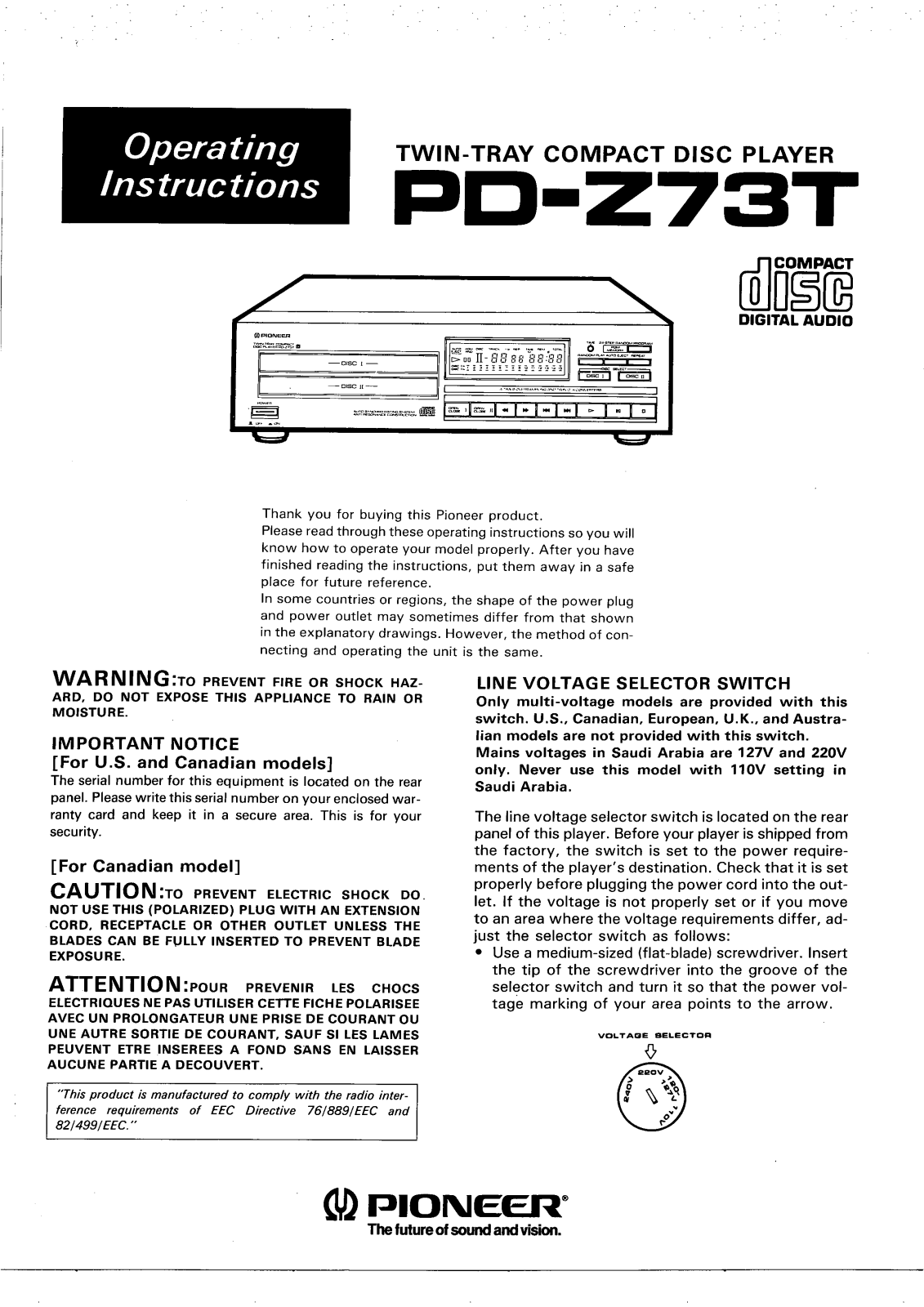 Pioneer PD-Z73T Manual