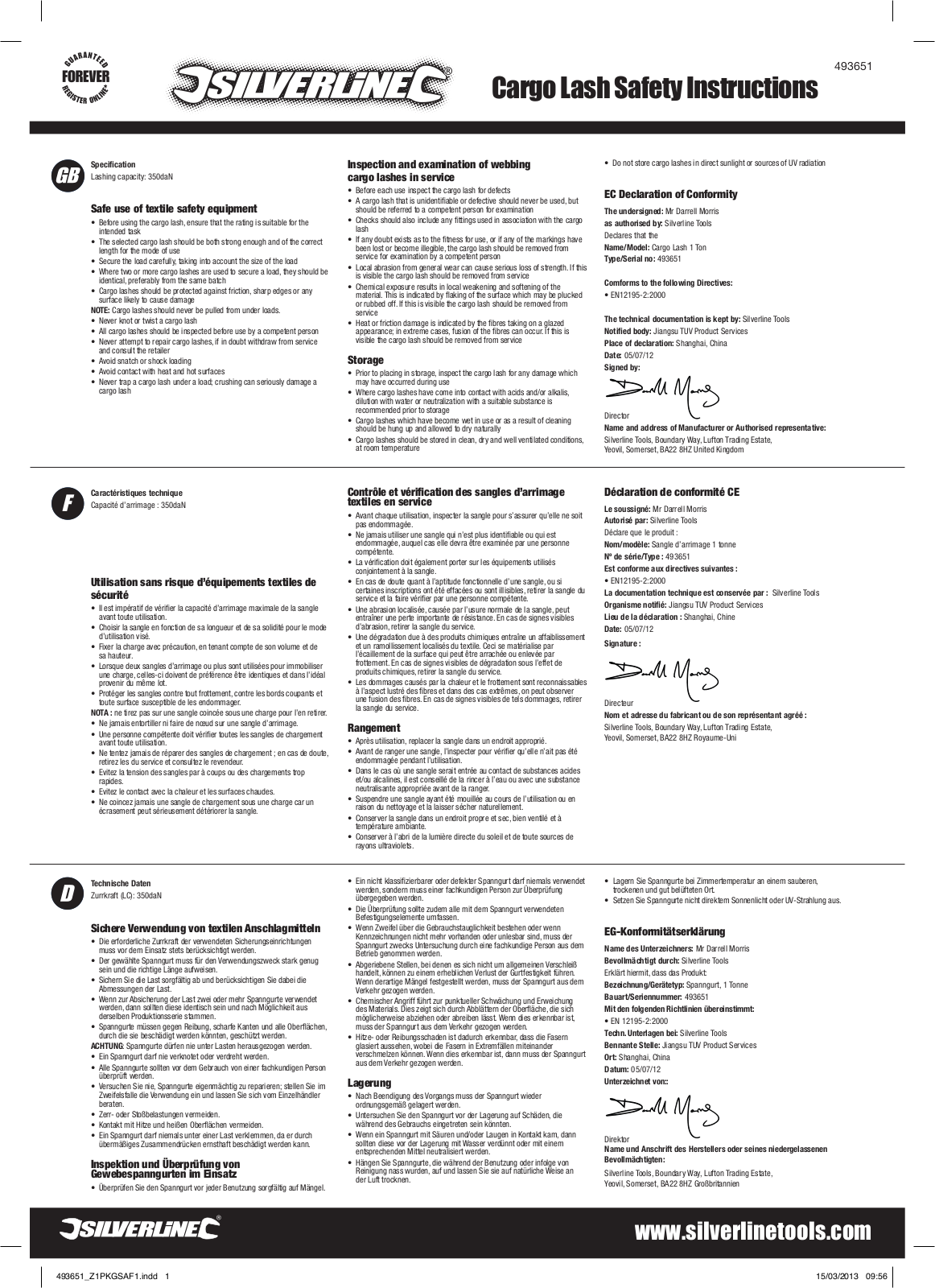 Silverline Cargo Lash 1 Tonne User Manual