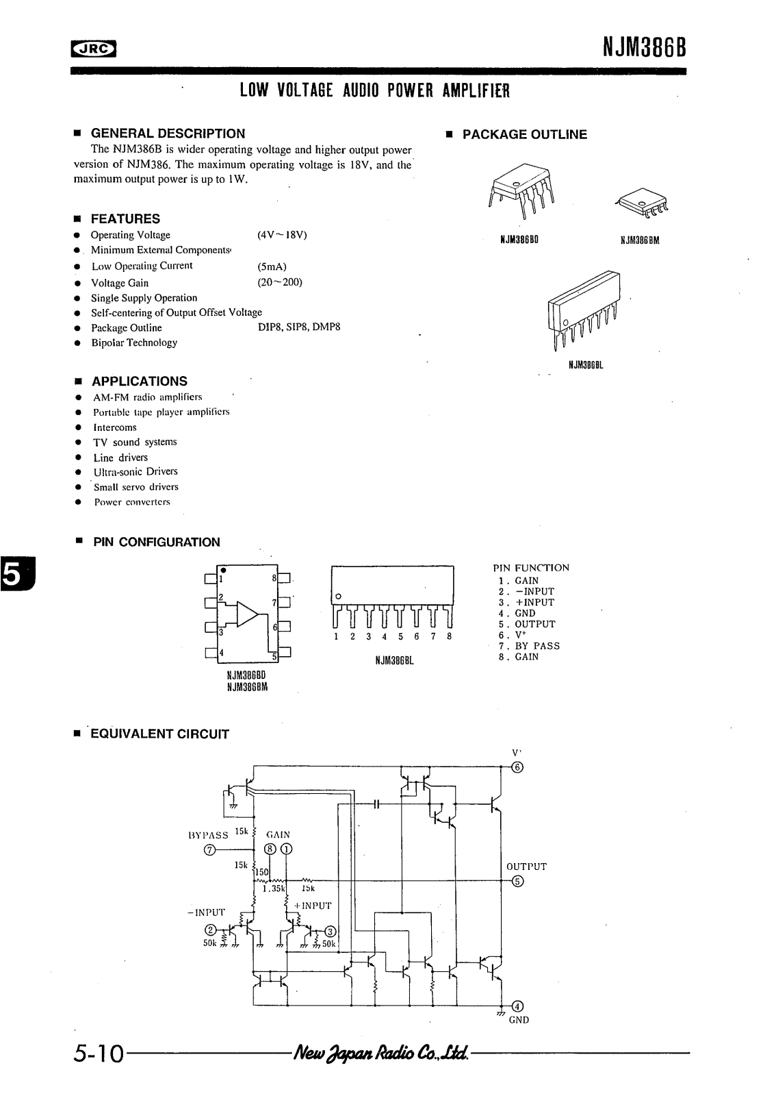 JRC NJM386BL, NJM386BM, NJM386BD Datasheet