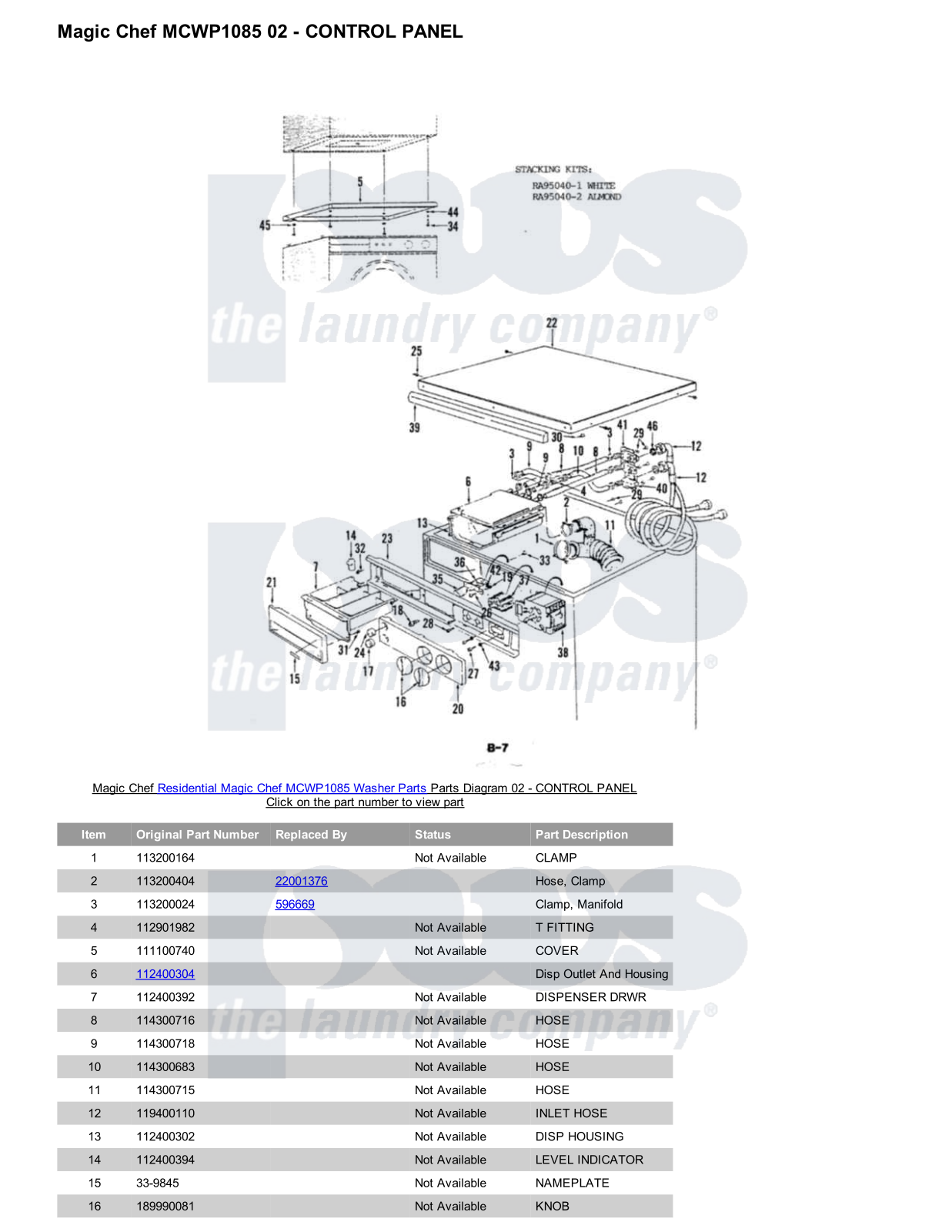 Magic Chef MCWP1085 Parts Diagram