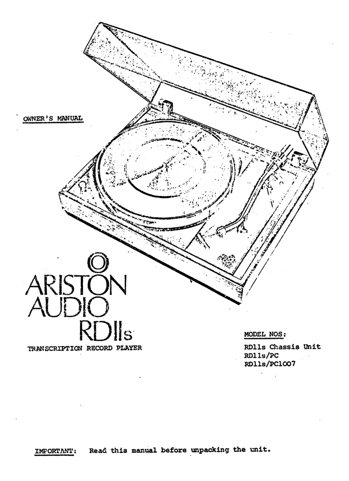 Ariston RD-11-S Owners manual