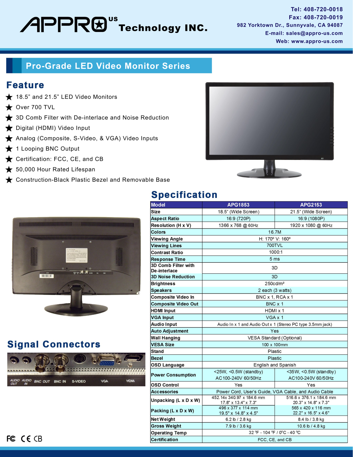 Appro APG1853, APG2153 Specsheet