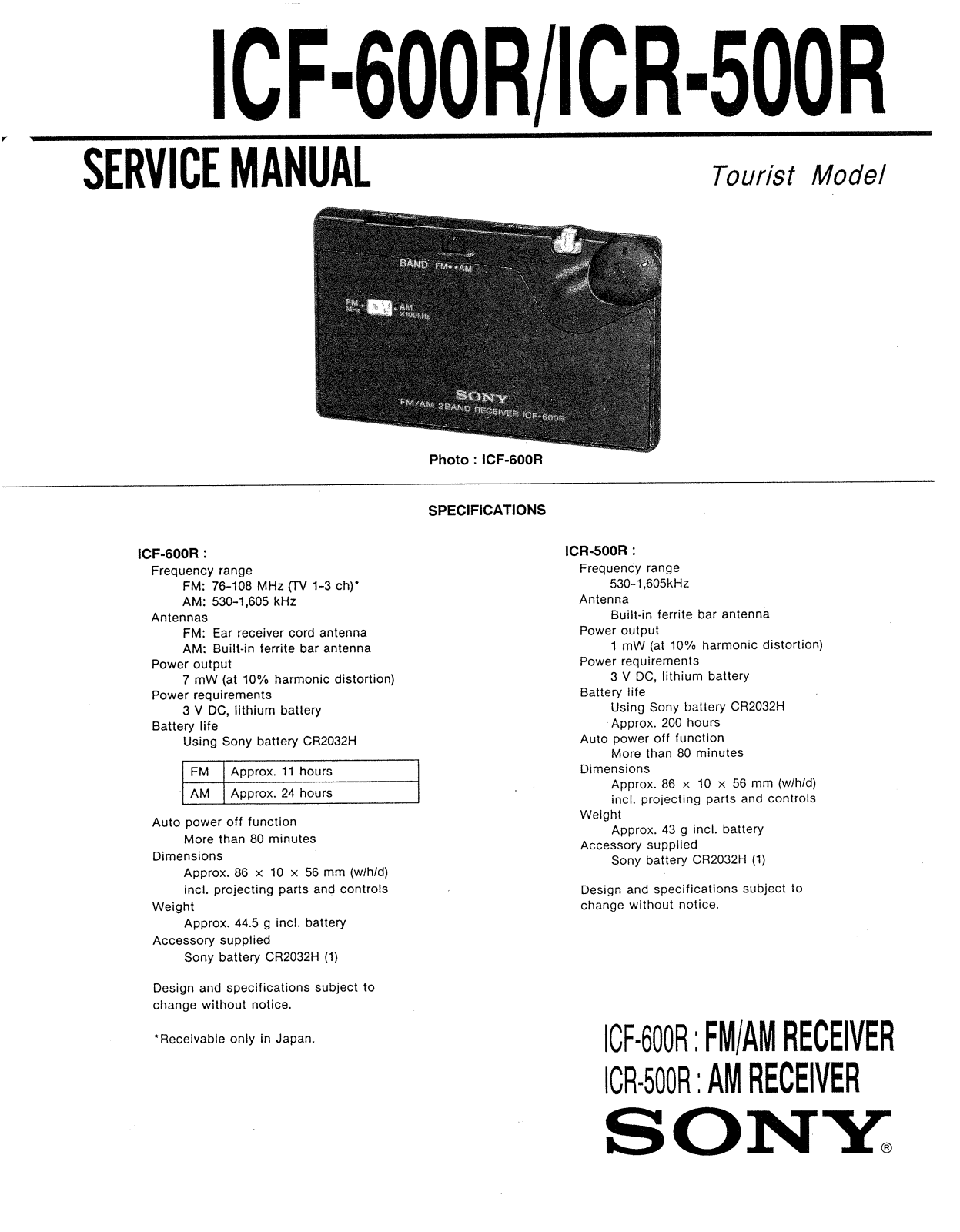 Sony ICR-500-R Service manual
