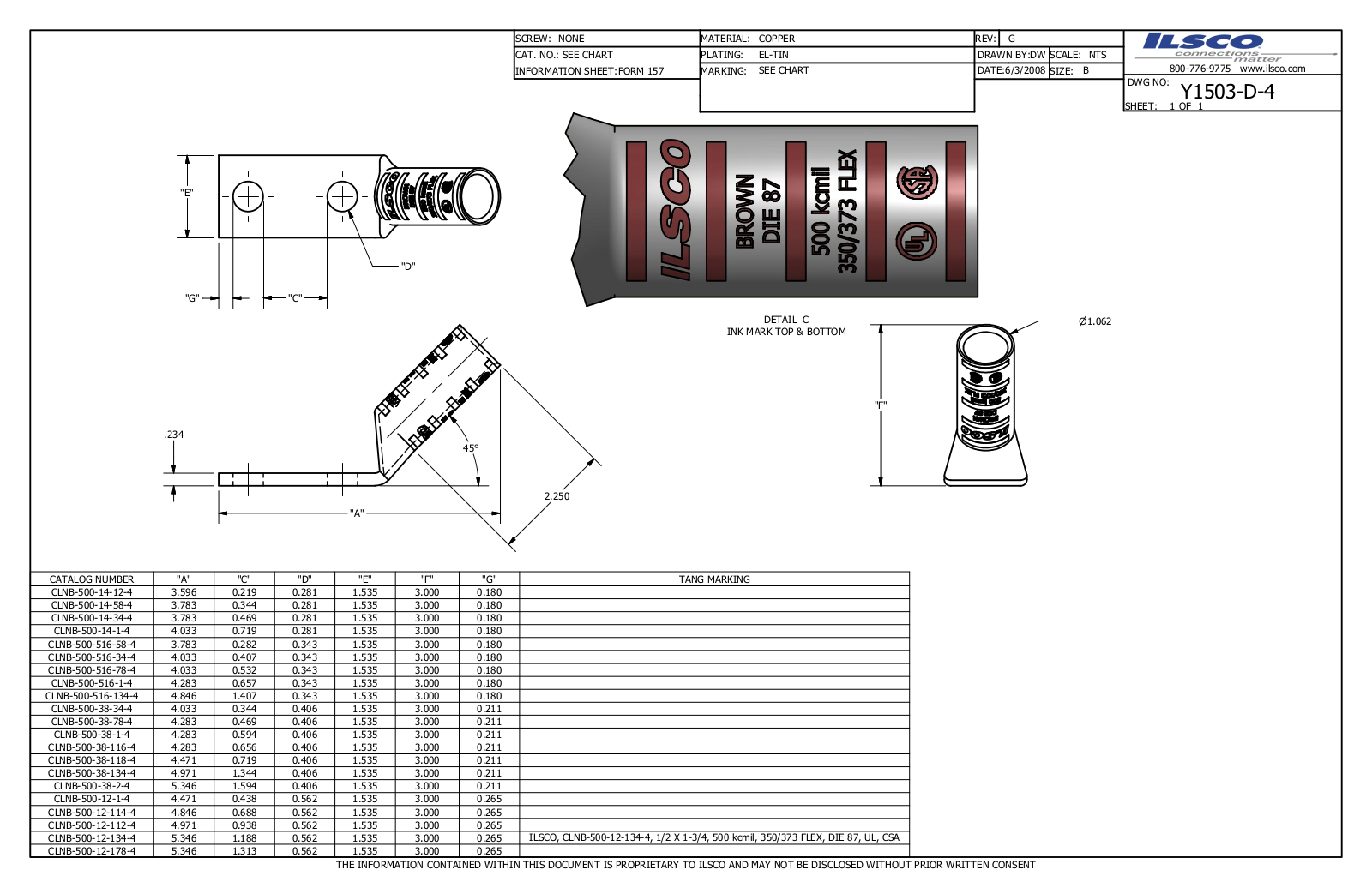 Ilsco CLNB-500-12-134-4 Data sheet