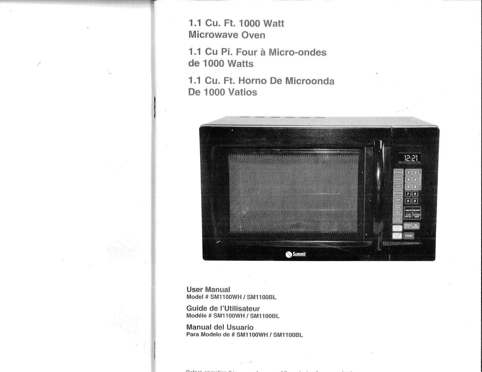 Summit SM1100WH, SM1100BL User Manual - ManualMachine.com
