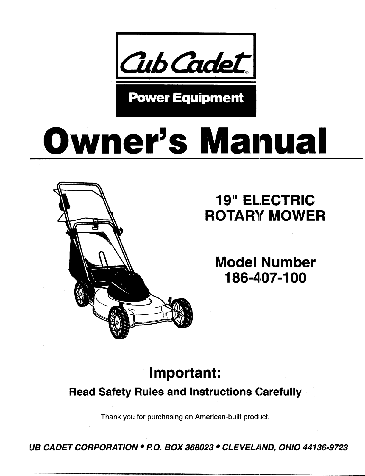 Cub Cadet 186-407-100 User Manual