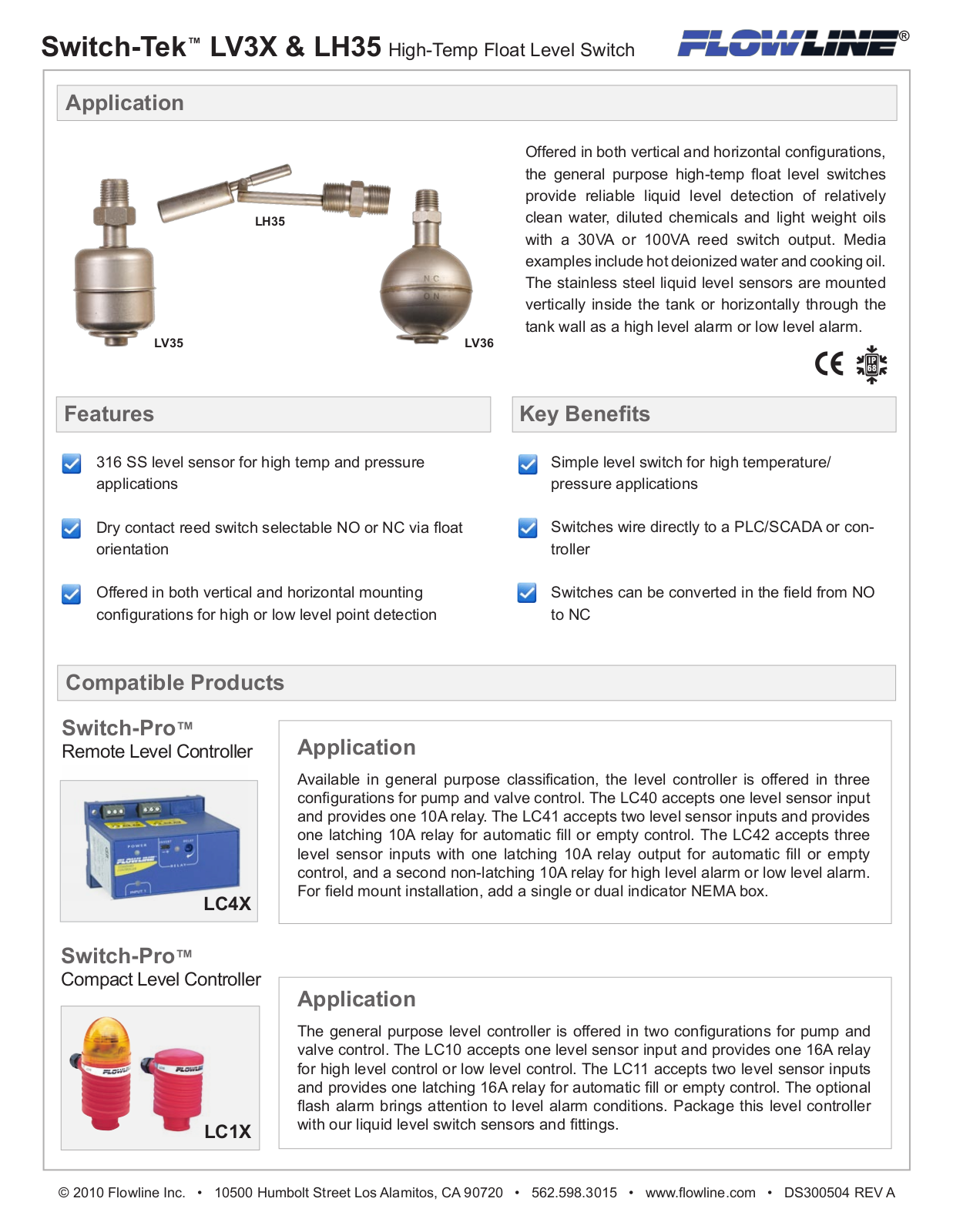 Flowline LV36, LH35, LV35 Specifications