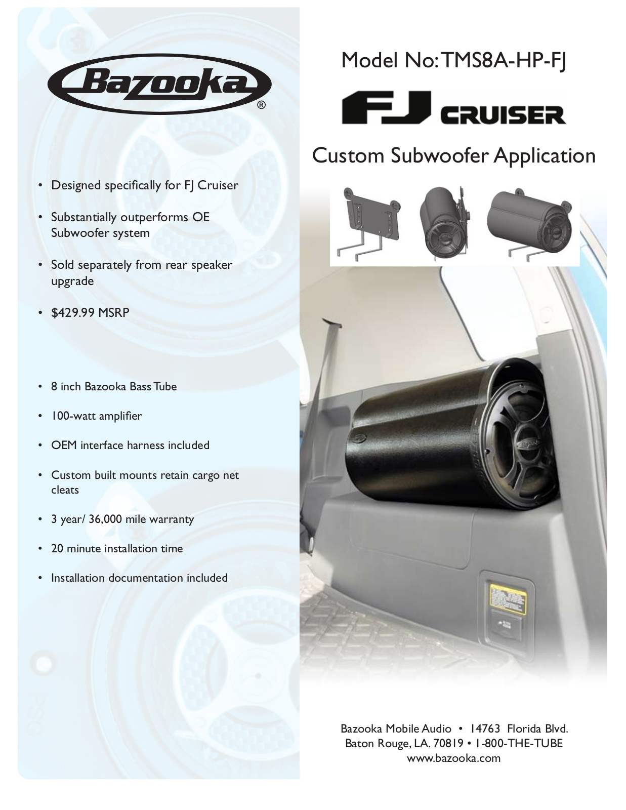 Bazooka TMS8A-HP-FJ User Manual