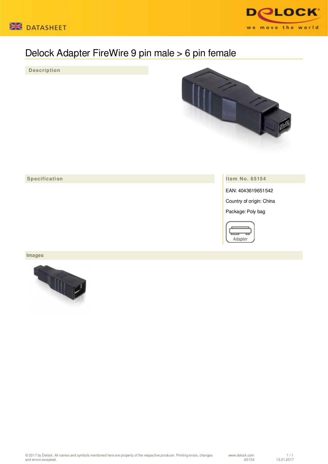 DeLOCK FireWire 800 IEEE-1394b cable 9-Pin,FireWire 9-Pin 3.0m User Manual