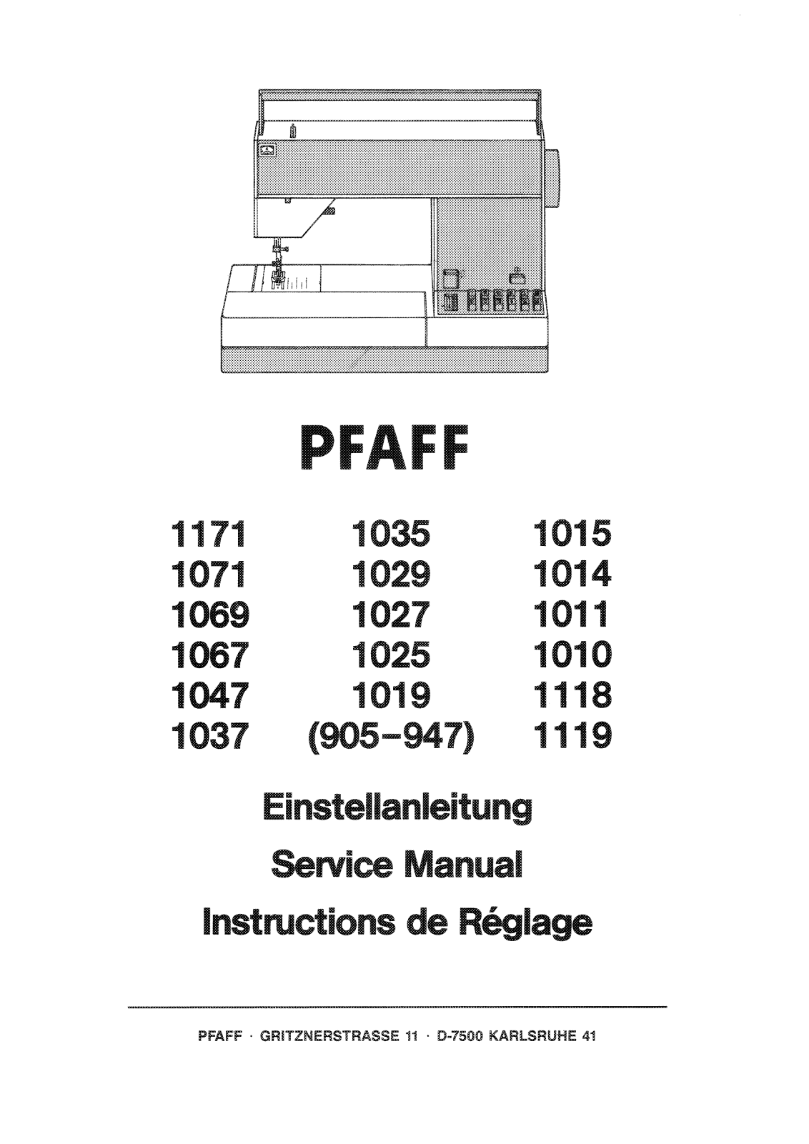 Pfaff 1118, 1171, 1069, 1071, 1067 Service Manual