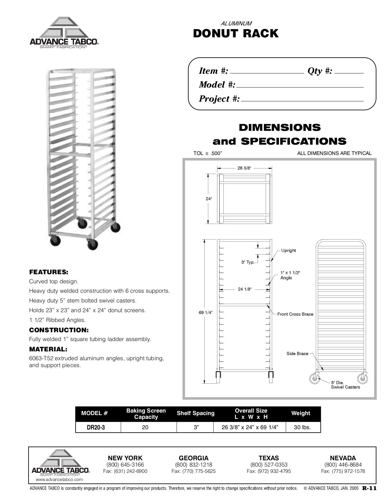 Advance Tabco DR20-3 Specifications - ManualMachine.com