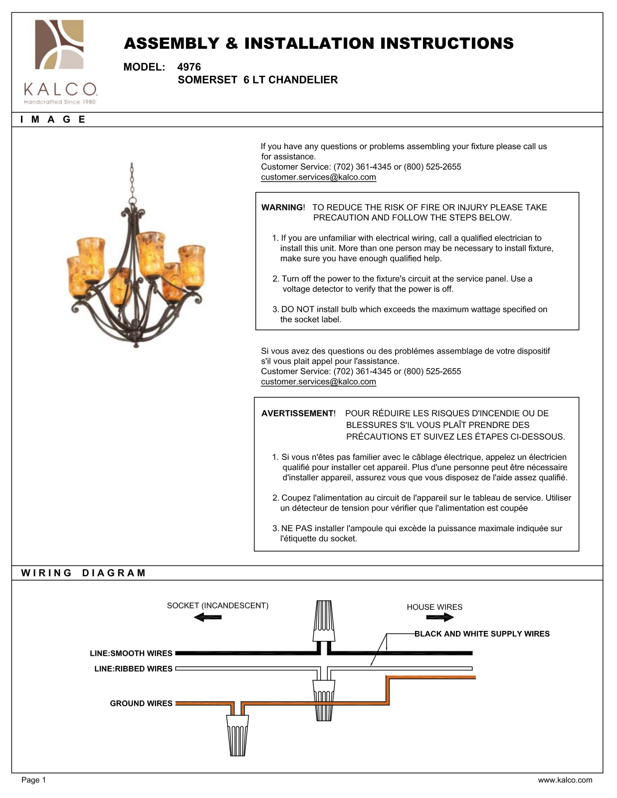 Kalco 4976BPENSH, 4976CIPENSH, 4976MGPENSH, 4976FCPENSH, 4976PSPENSH Assembly Guide