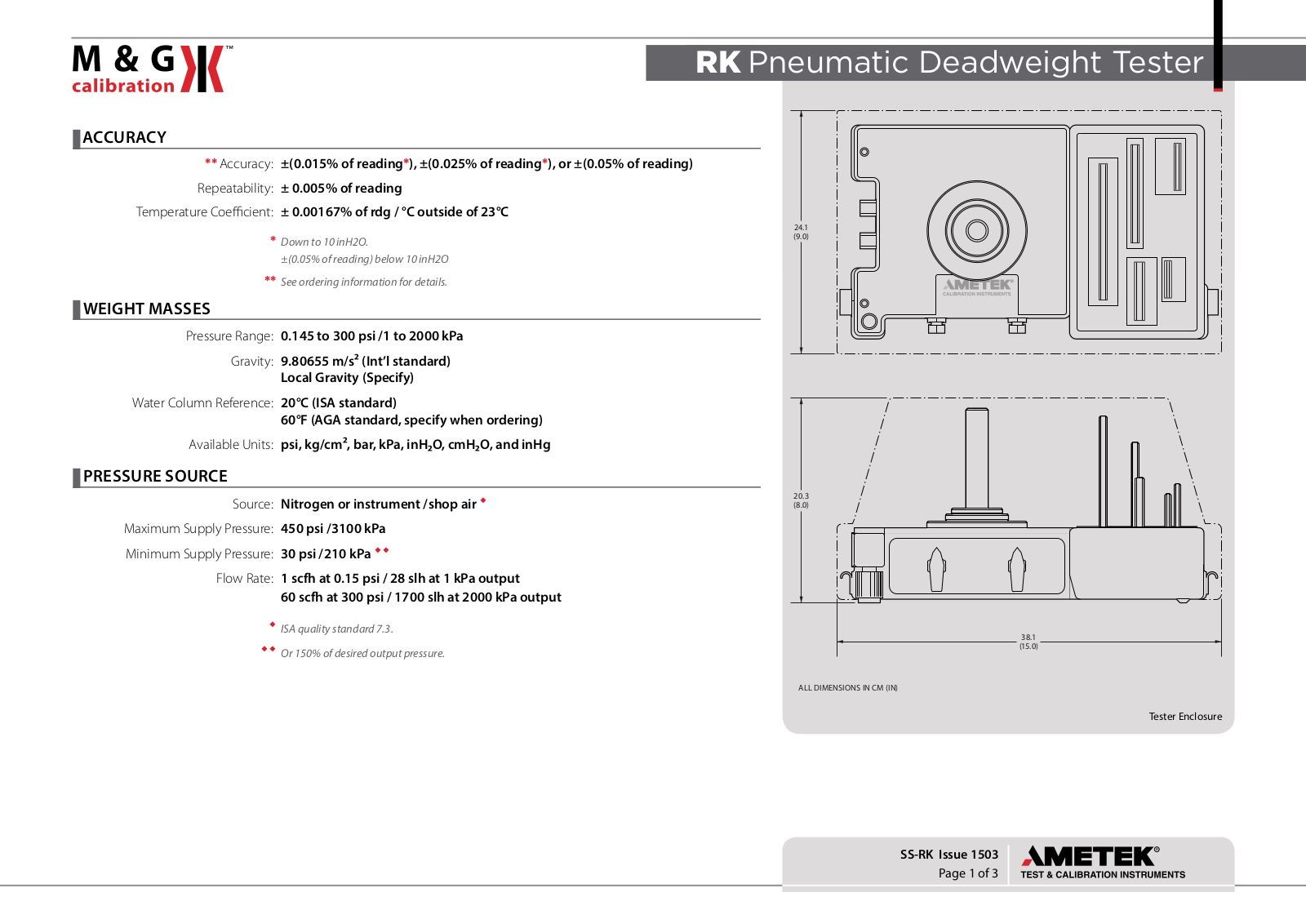 Ametek RK-50, RK-100, RK-200, RK-300, RK-4M Specifications