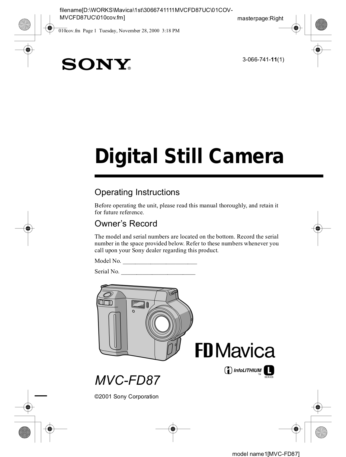 Sony MVC-FD87 Operating Instruction