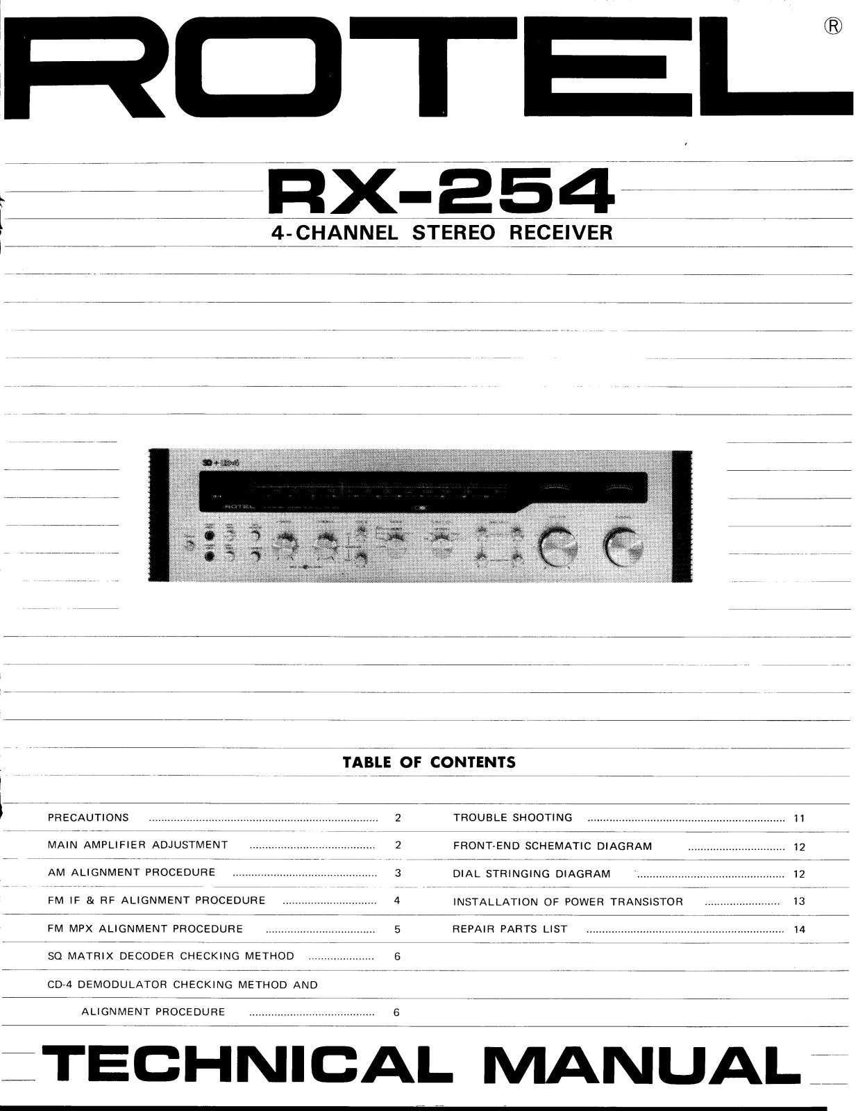 Rotel RX-254 Service manual