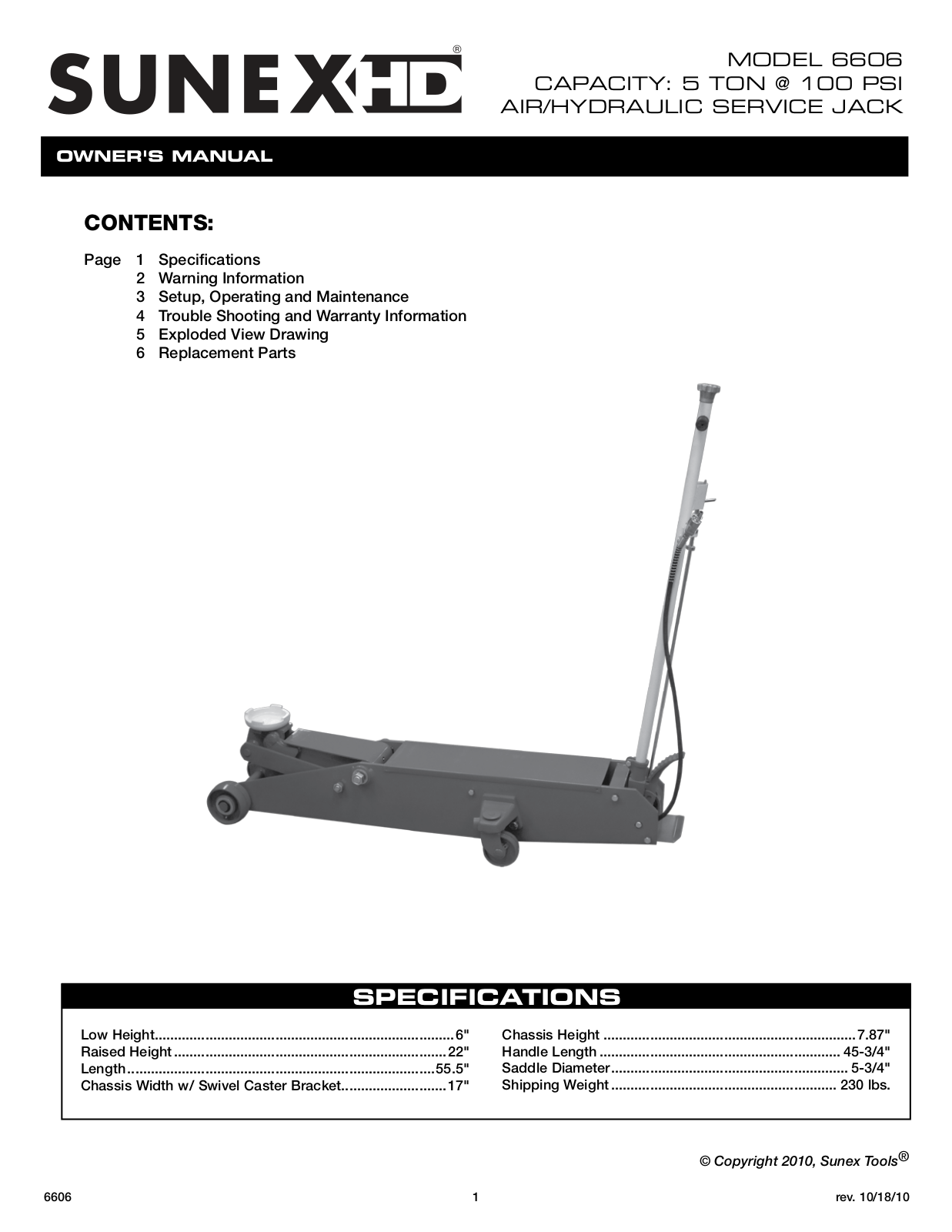 Sunex Tools 6606 User Manual