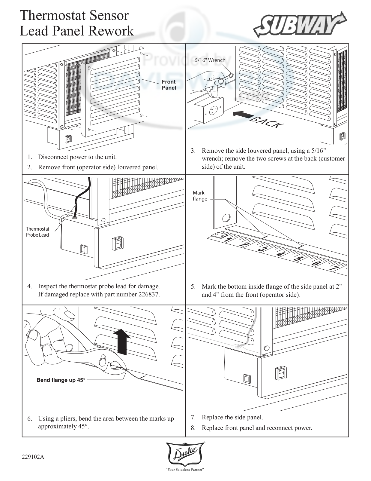 Duke Thermostat Sensor Service Manual