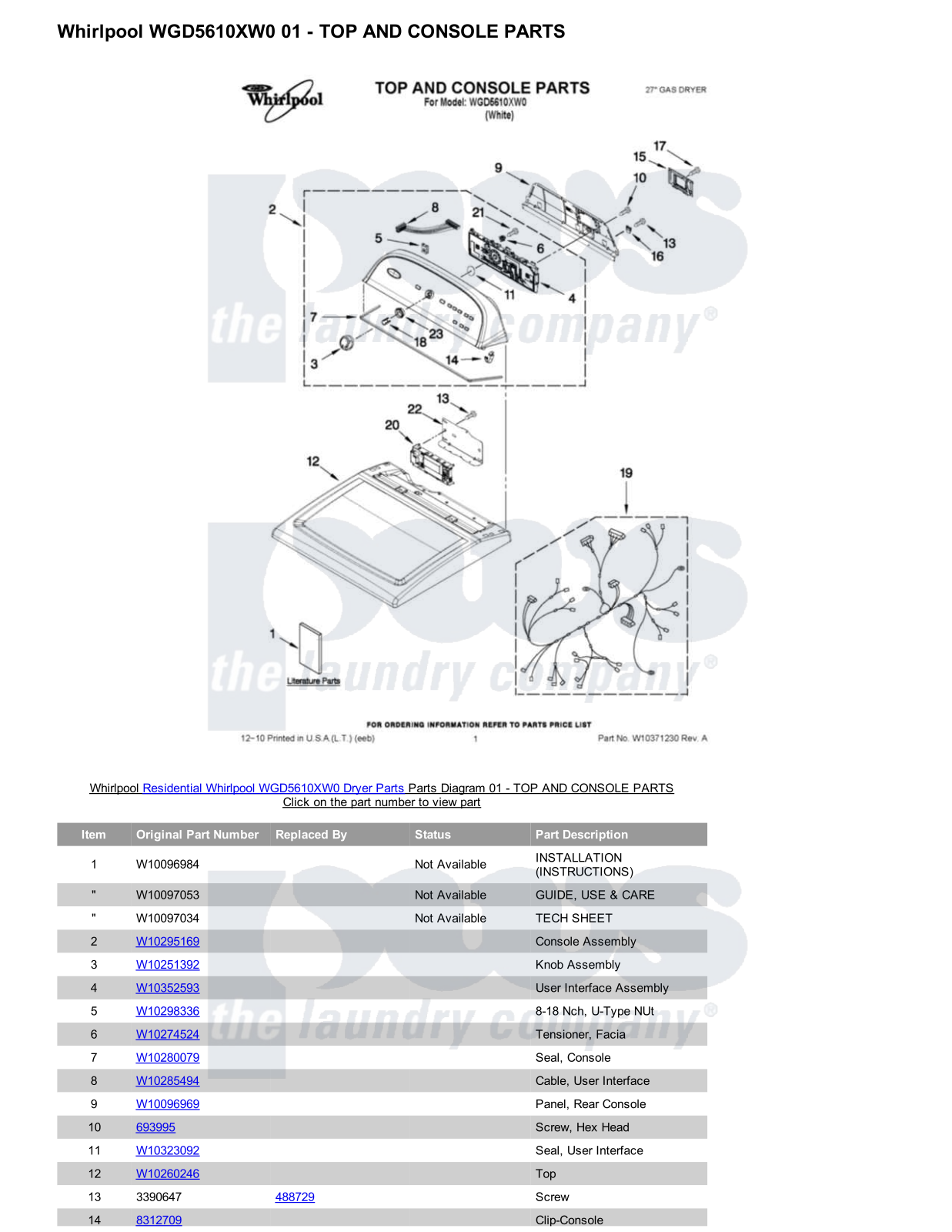 Whirlpool WGD5610XW0 Parts Diagram