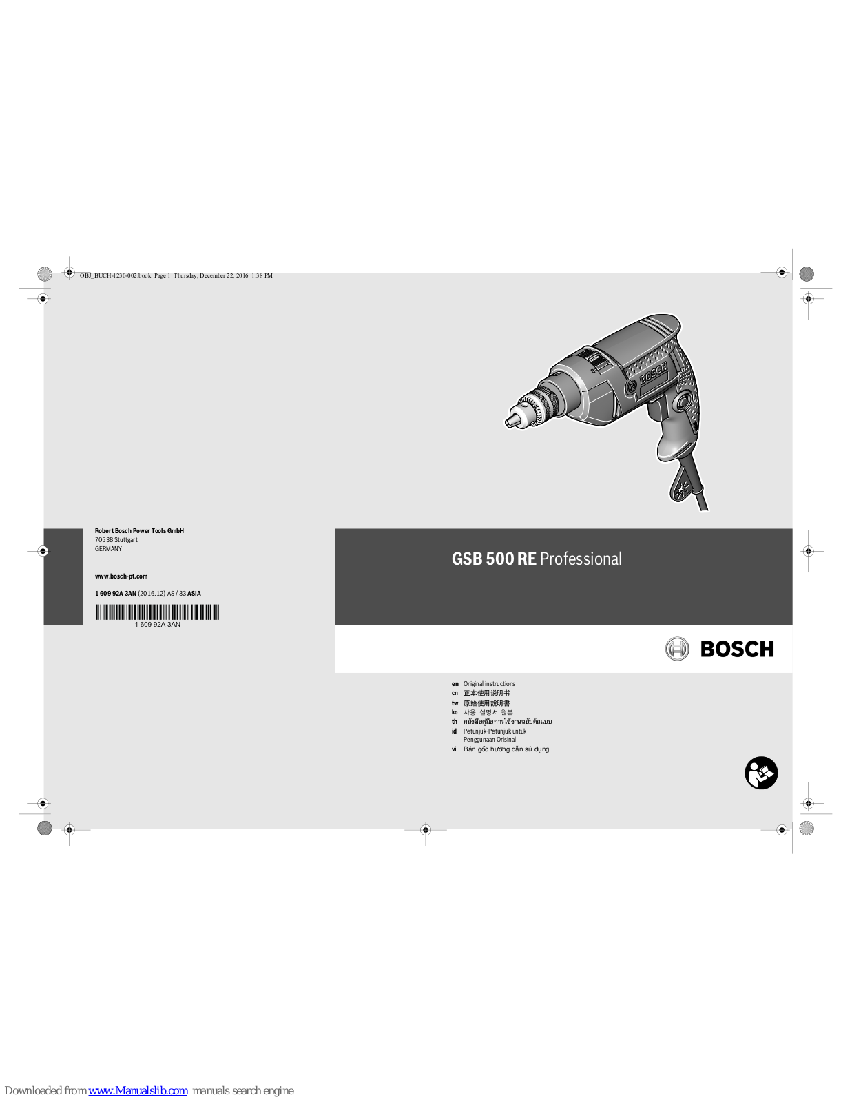 Bosch GSB 500 RE Professional Original Instructions Manual