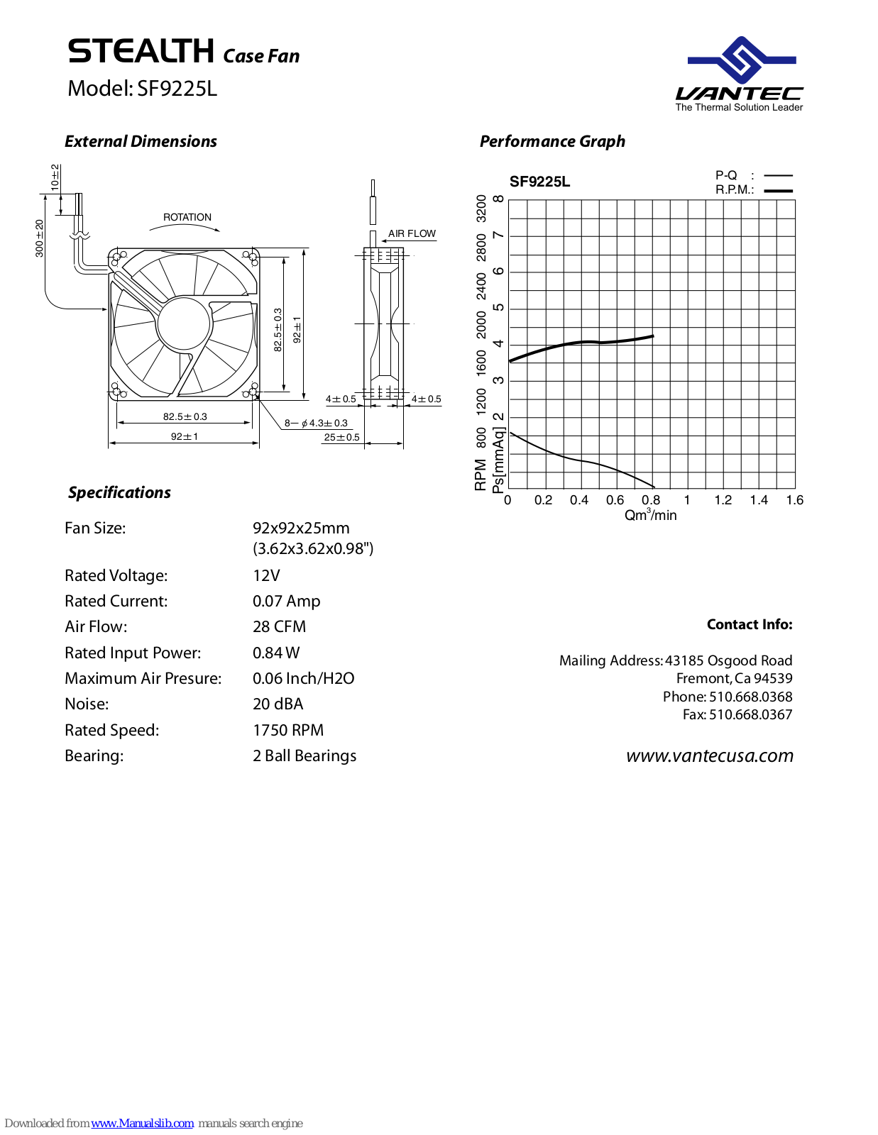 Vantec STEALTH SF9225L Specifications - ManualMachine.com