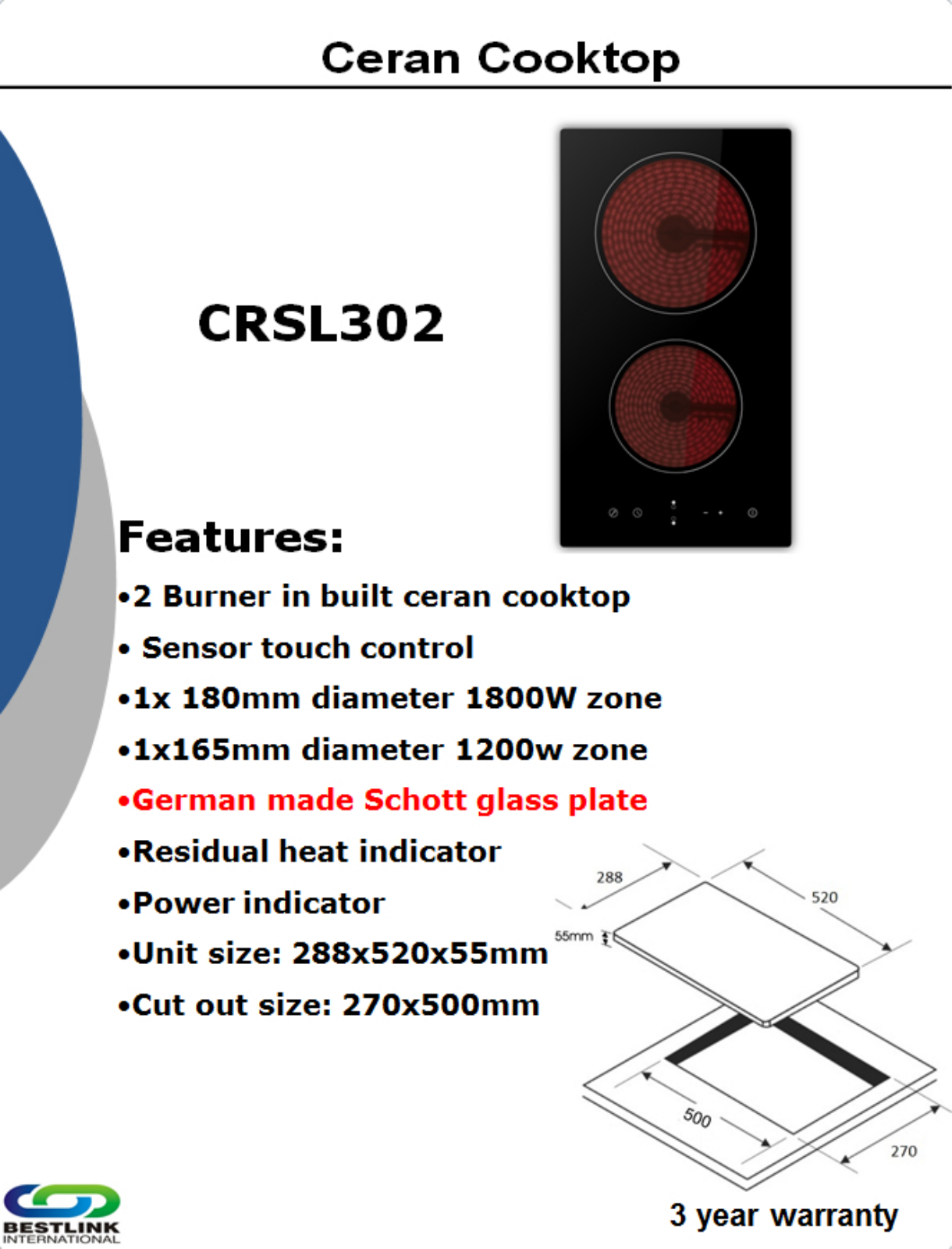 Midea CRSL302 Specifications Sheet