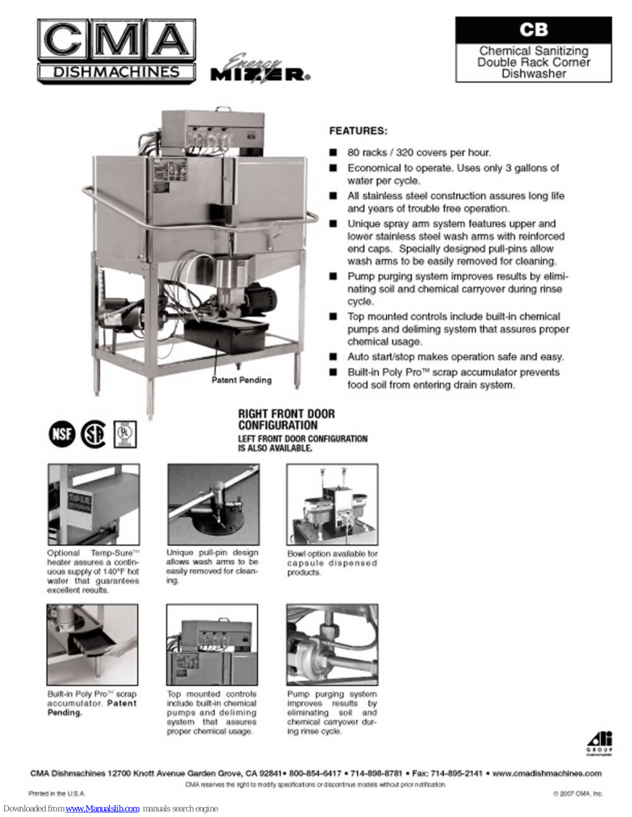 CMA Dishmachines CMA-CB, Energy Mizer CB Specifications