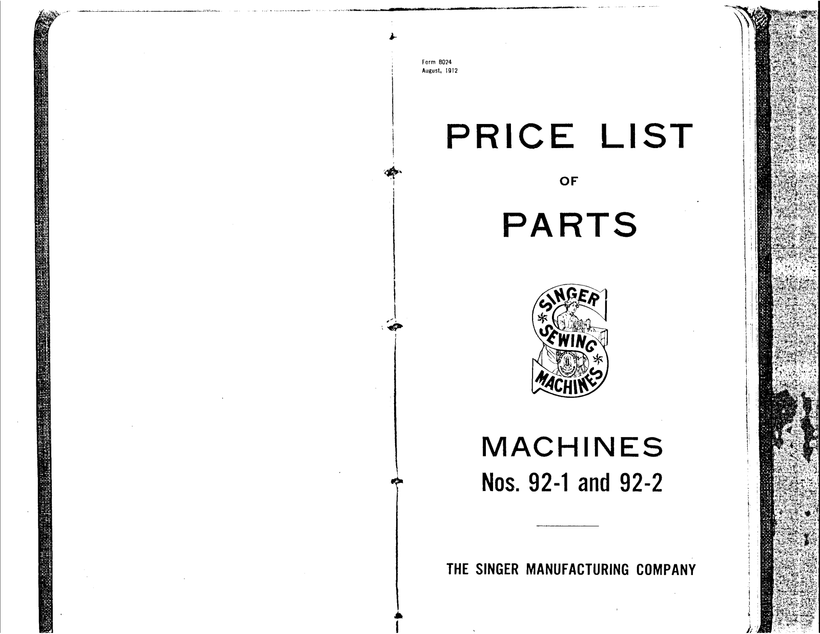 SINGER 92-1, 92-2 Parts List