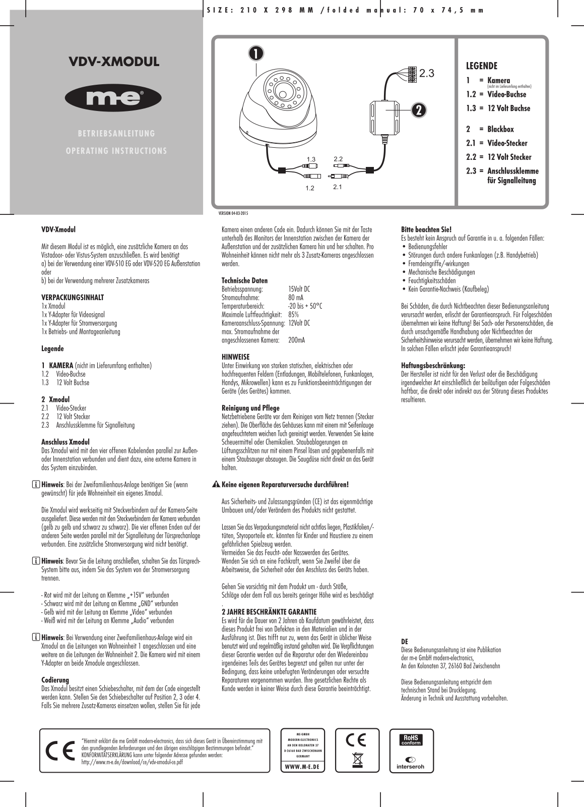 m-e modern-electronics VDV XModul Operating Instructions