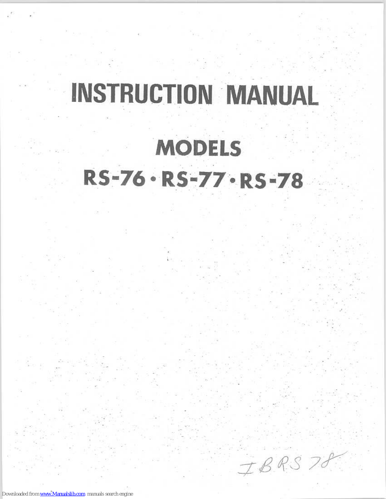 Riccar RS-77, RS-76 Instruction Manual