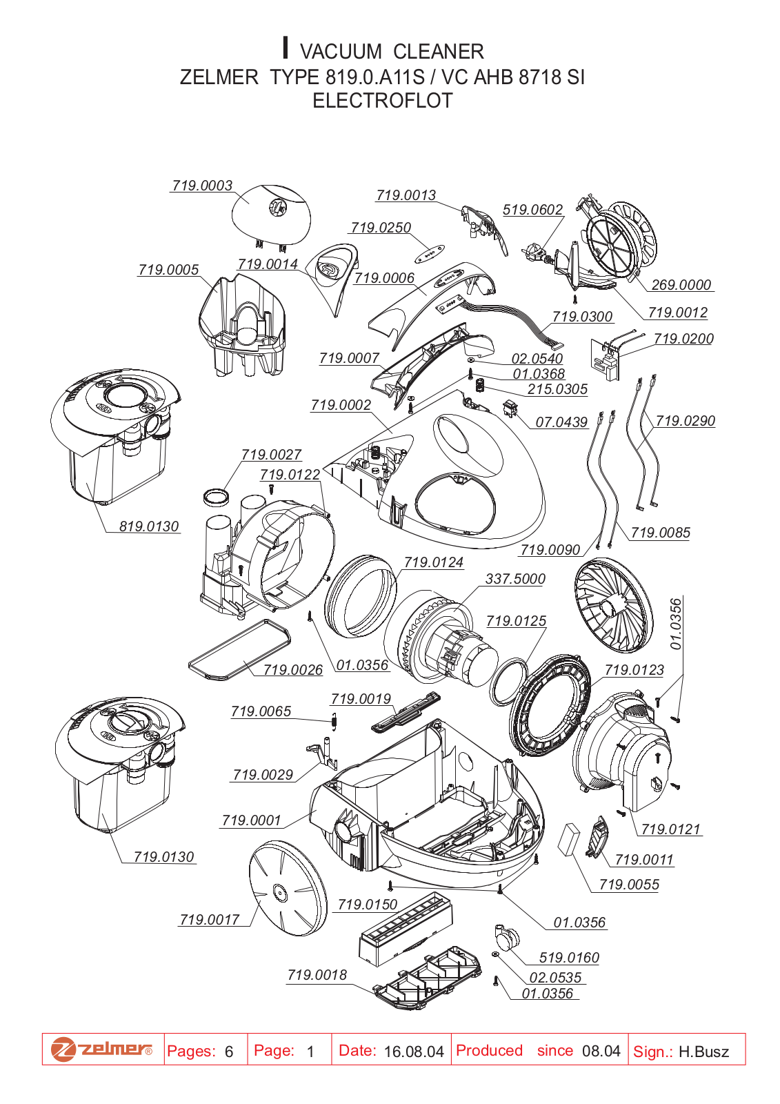 ZELMER 819.0.A11S Spare Parts List