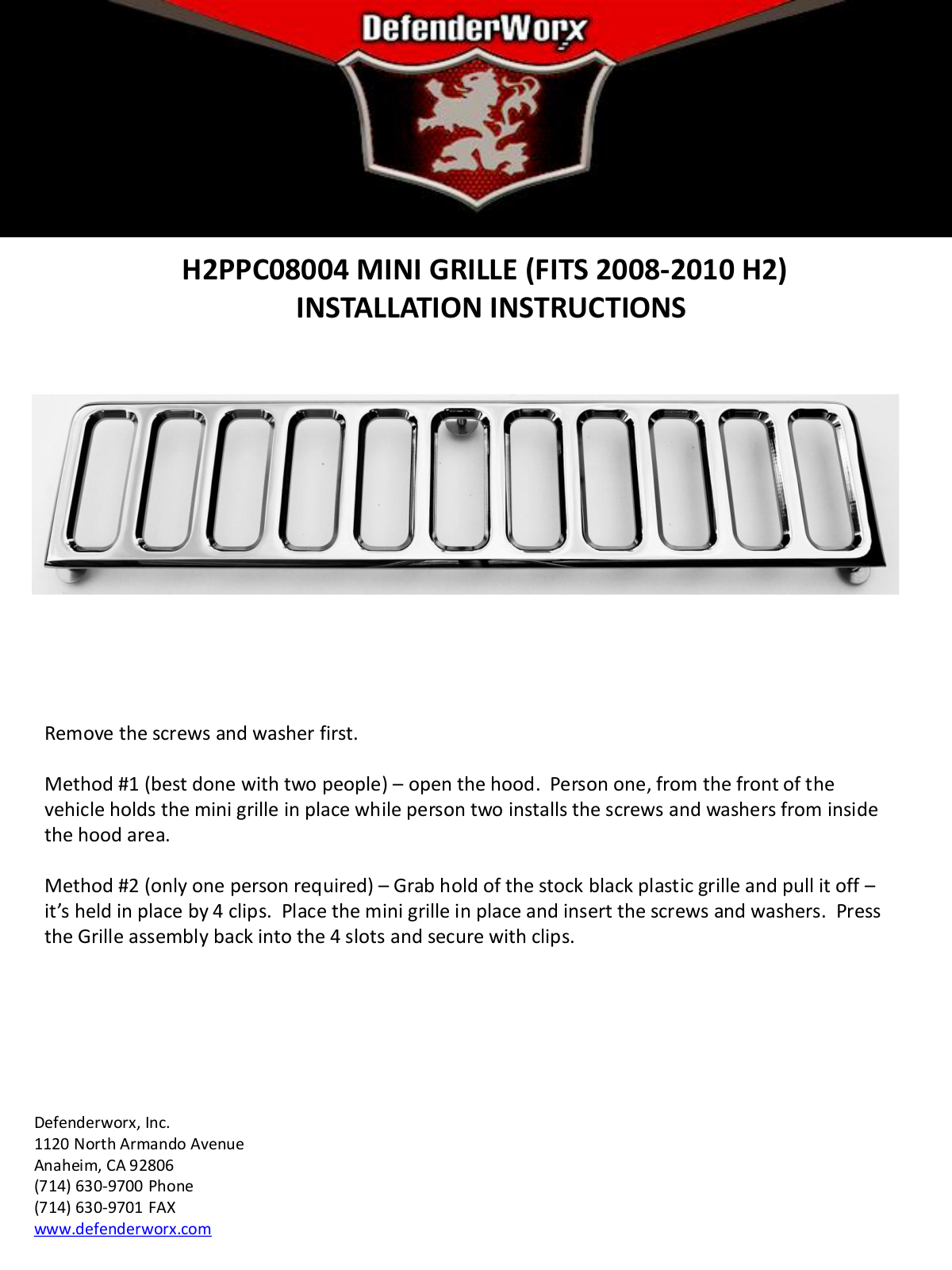 DefenderWorx MINI GRILLE User Manual