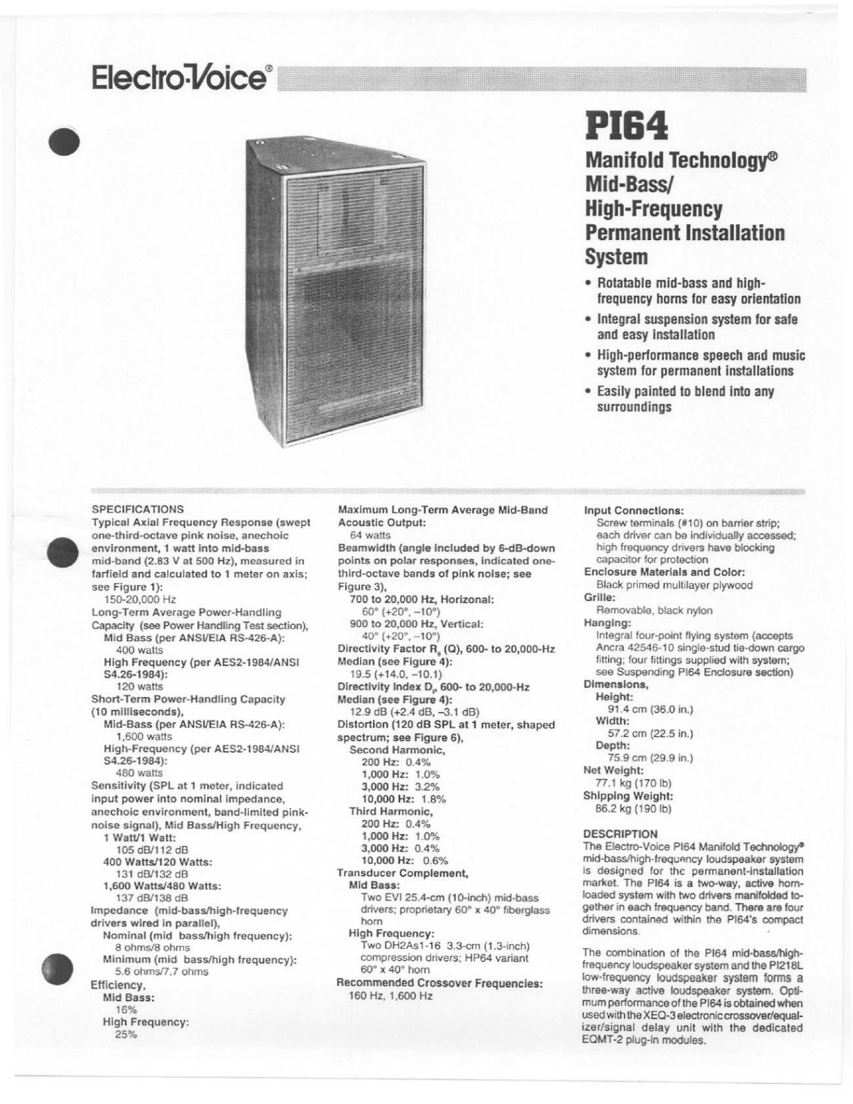 Electro-voice PI64 DATASHEET