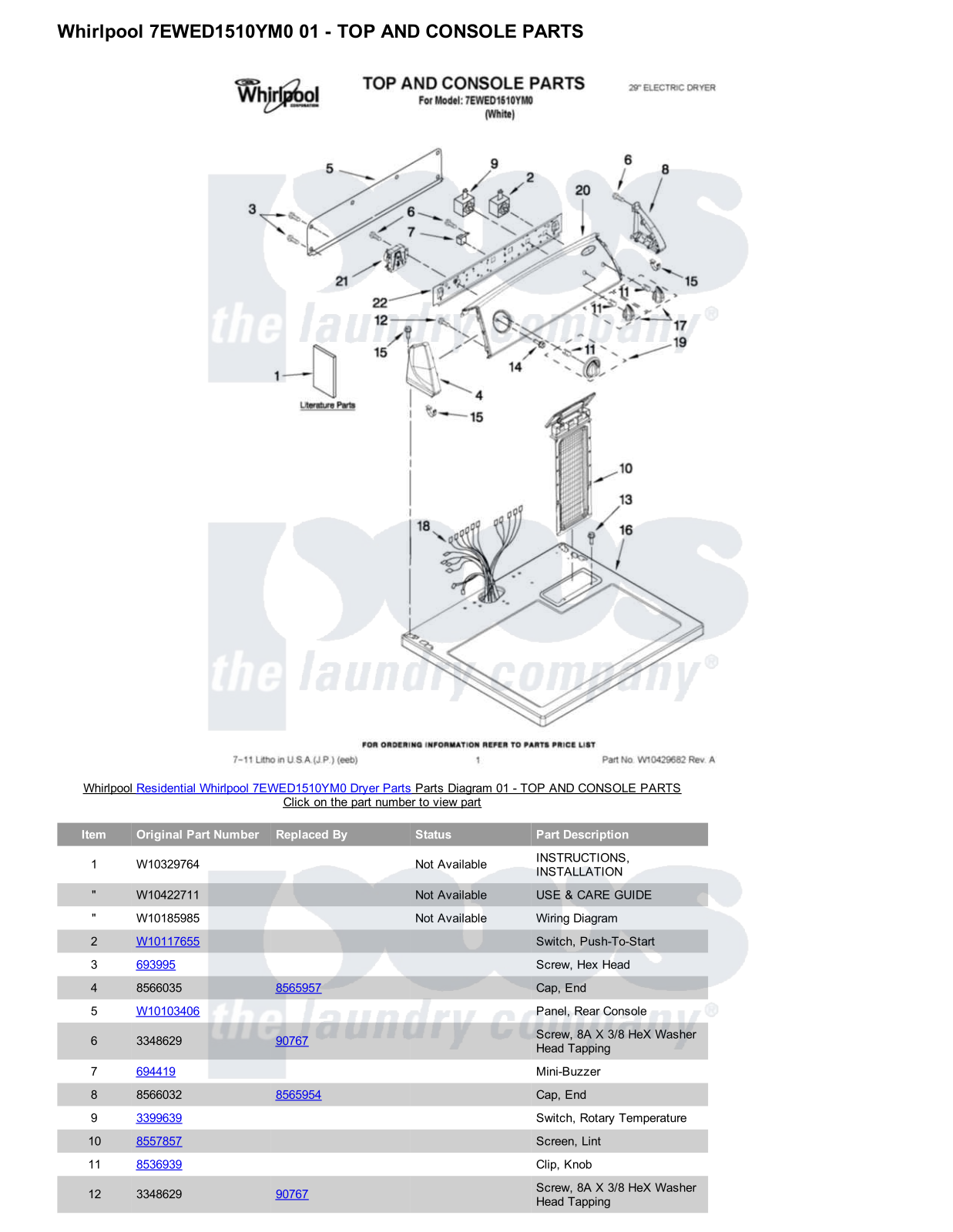 Whirlpool 7EWED1510YM0 Parts Diagram