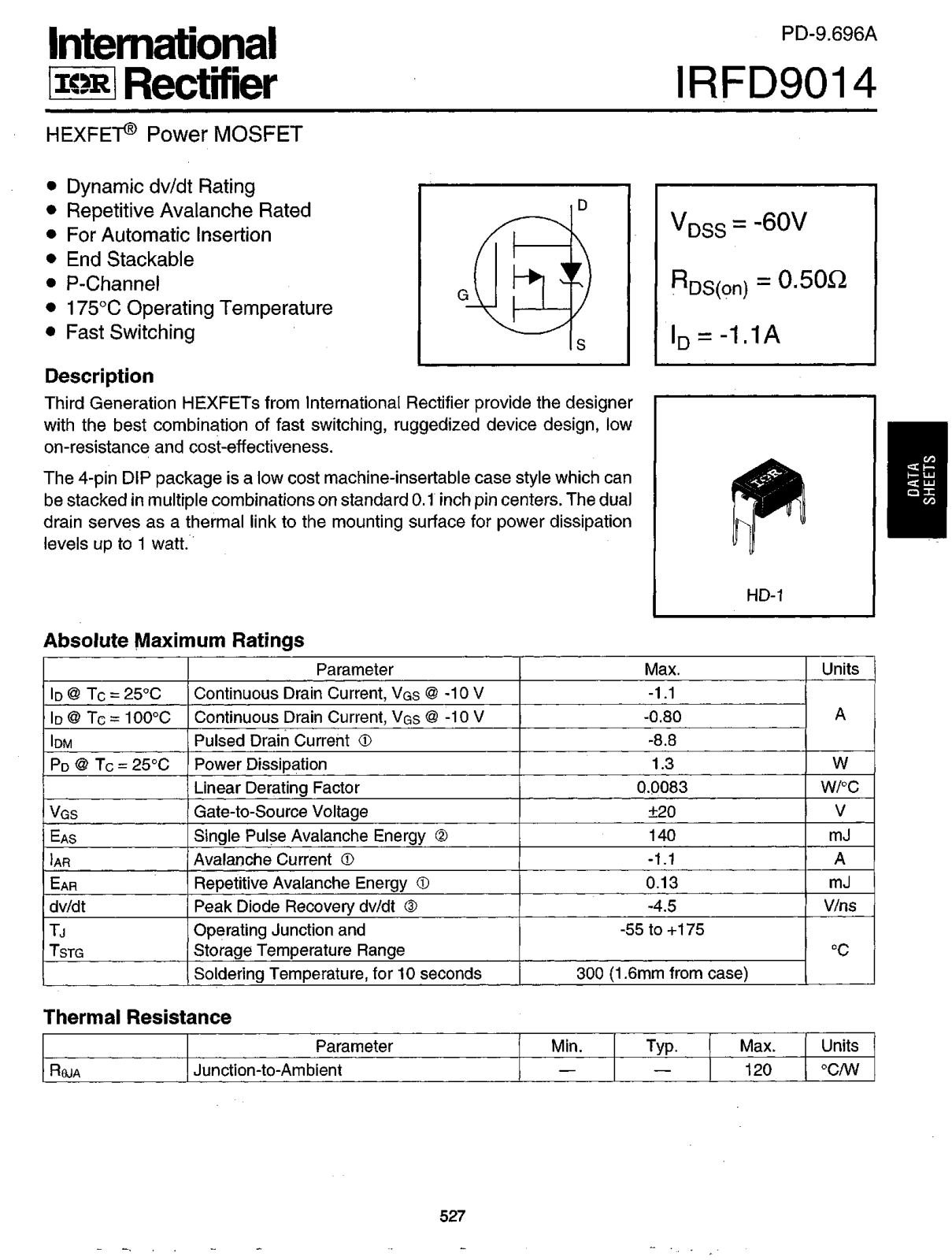 International Rectifier IRFD9014 Datasheet