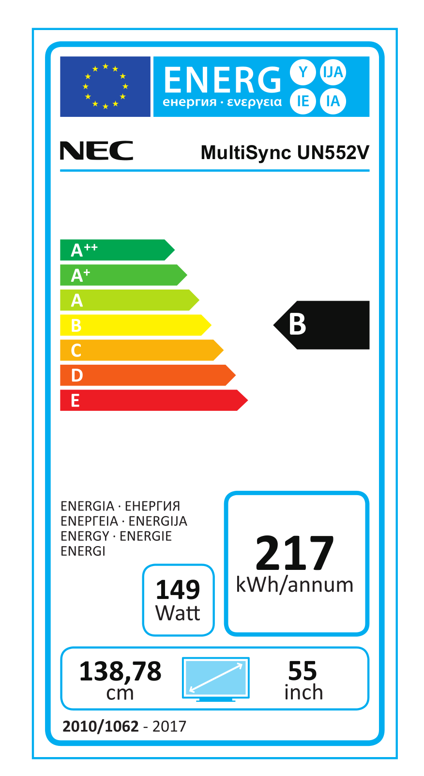 NEC UN552V Energy label