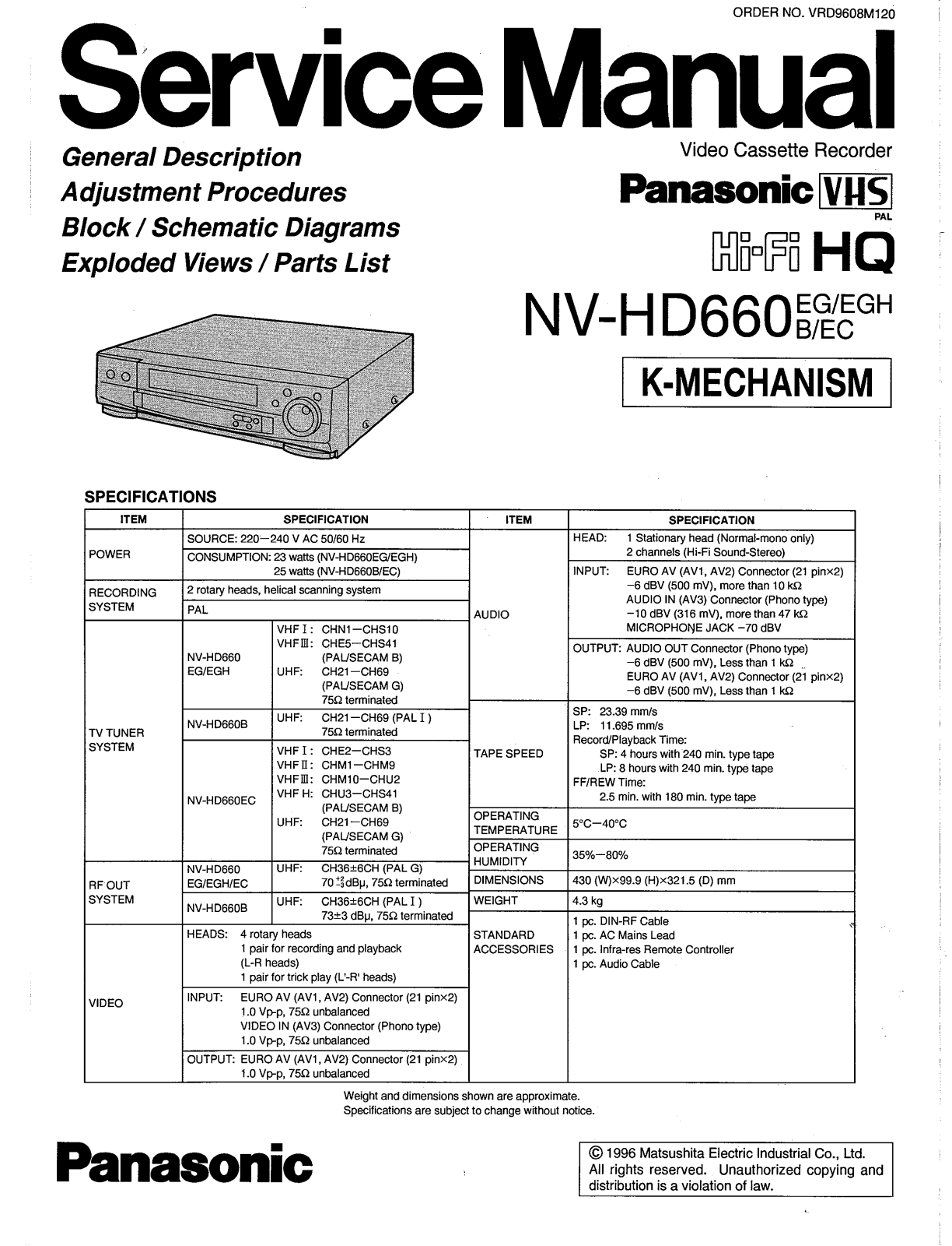 PANASONIC NV-HD660 Service Manual