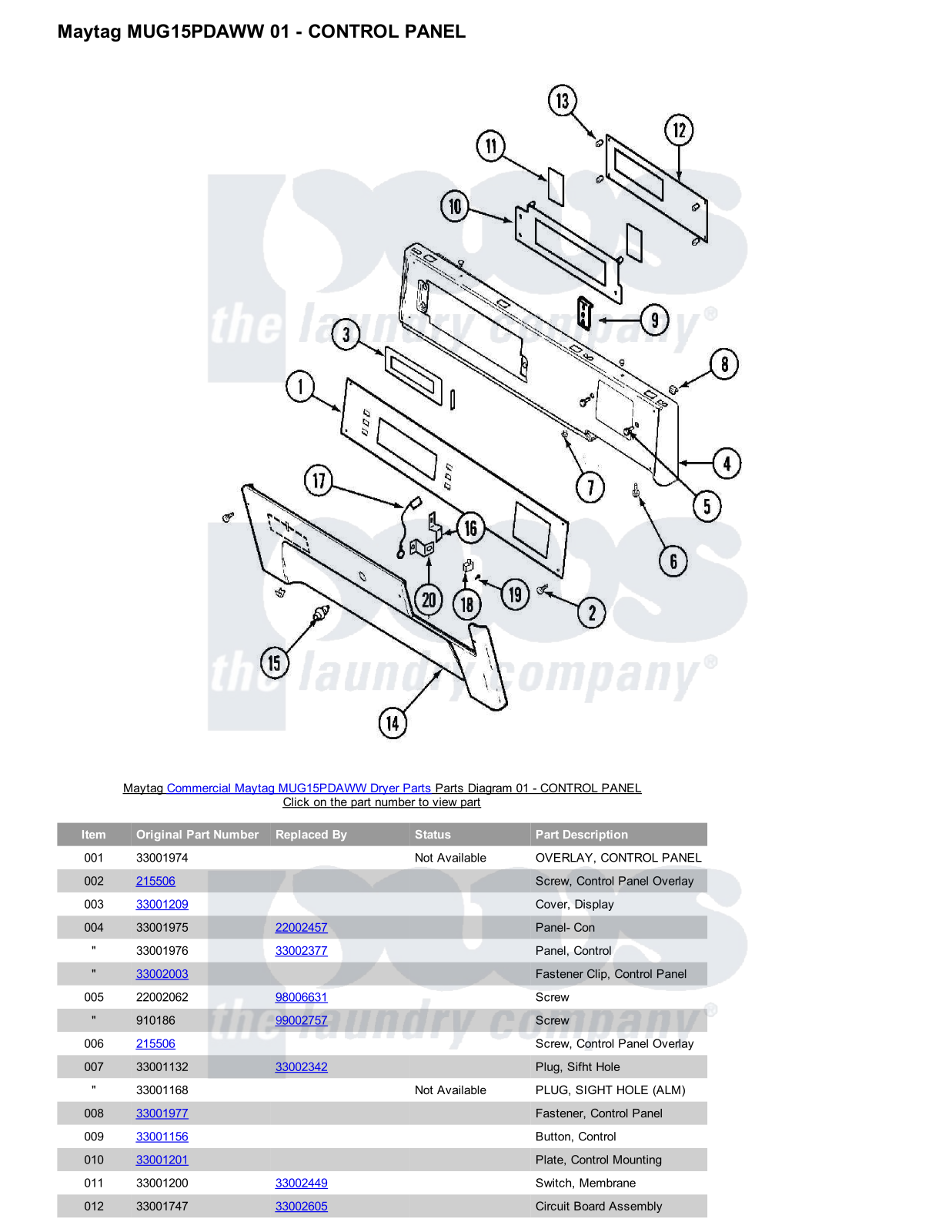 Maytag MUG15PDAWW Parts Diagram