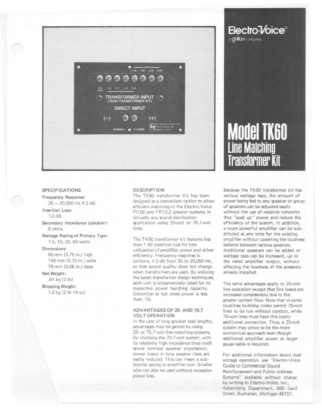 Electro-voice TK60 DATASHEET